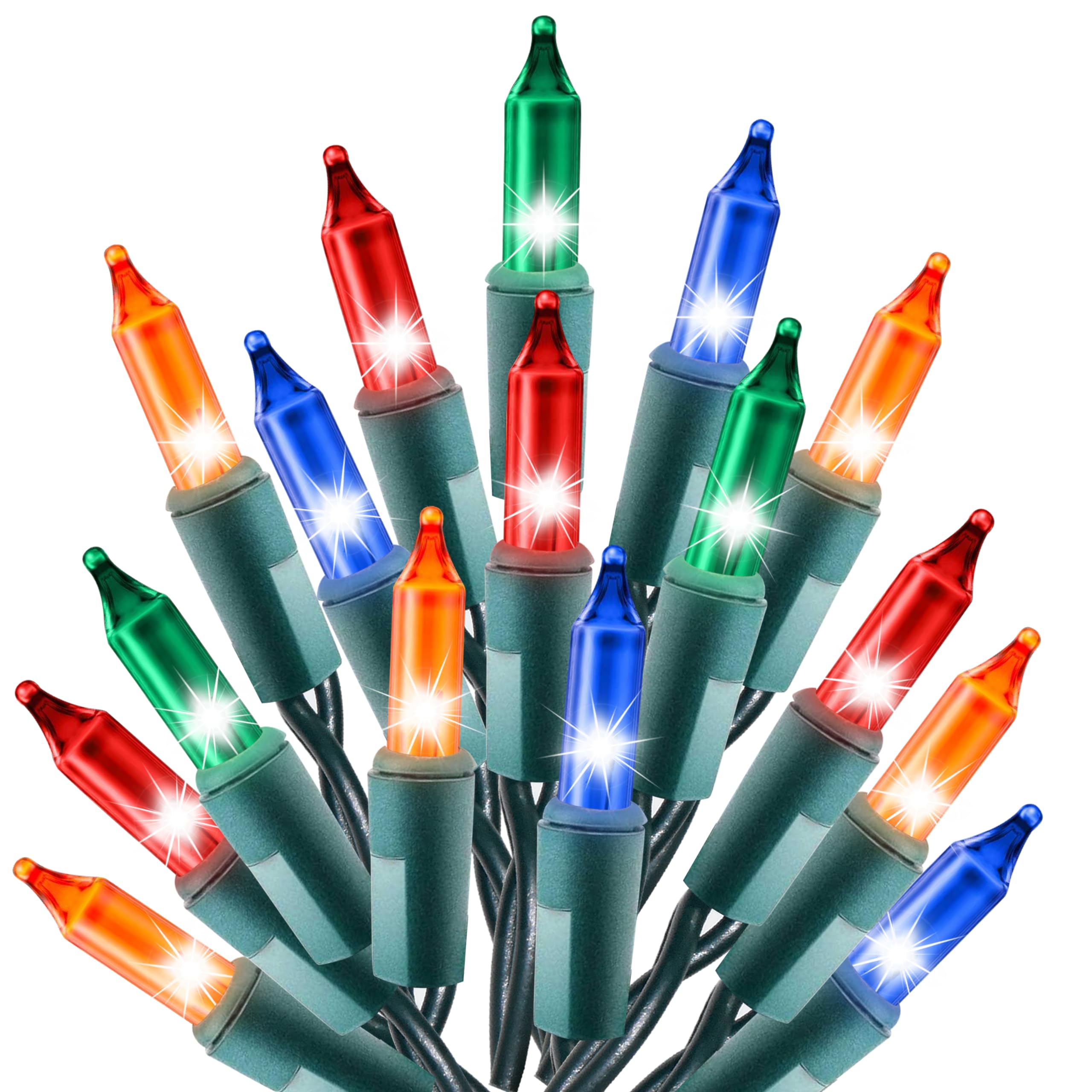 Holiday Essence - 200 Multicolor Christmas Lights Set Indoor & Outdoor 41 Feet Incandescent Holiday Lighting Green Wire, Static 