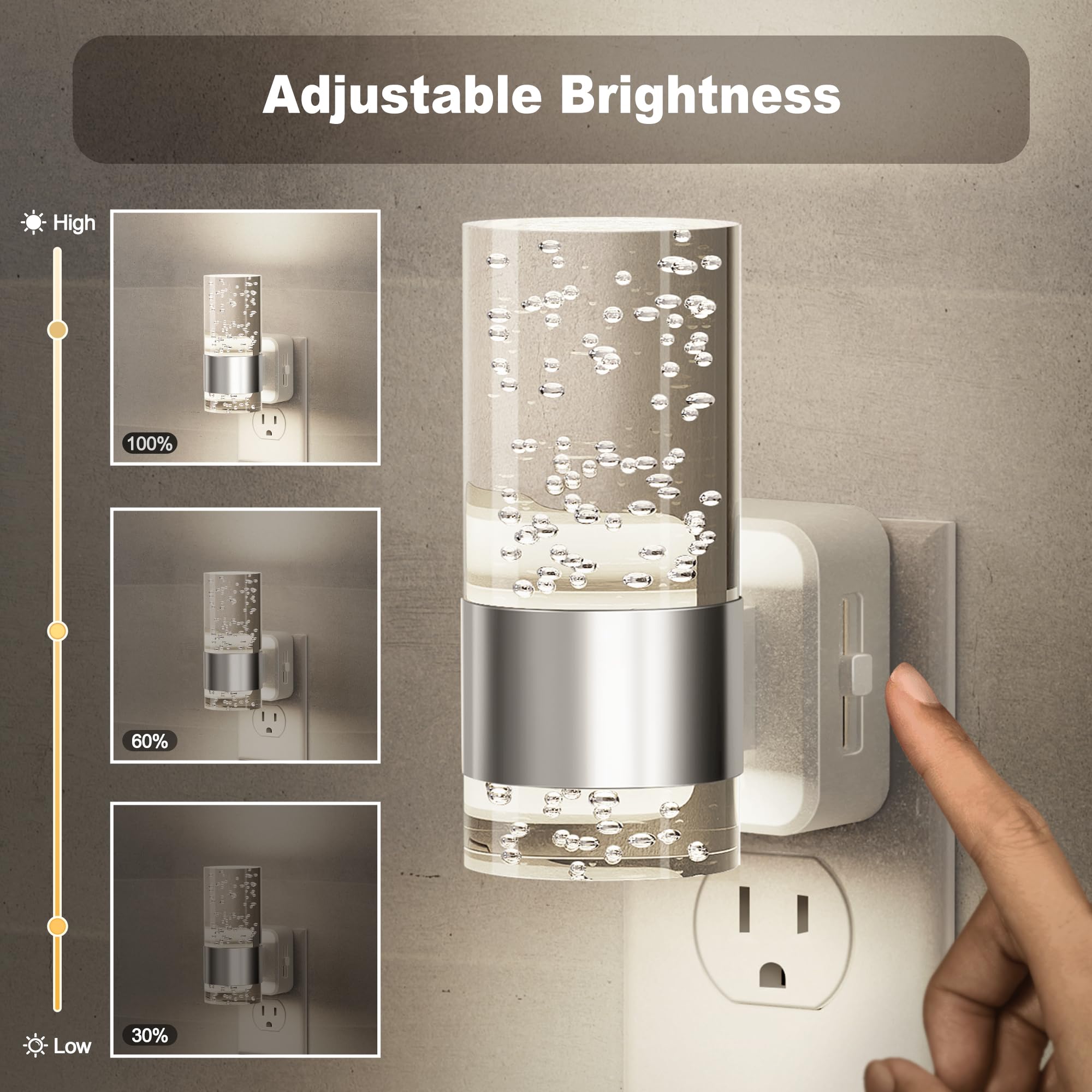 Jandcase Night Light, Night Lights Plug Into Wall,Led Nightlight With Adjustable Brightness, 5000K,Automatic Night Light Plug In
