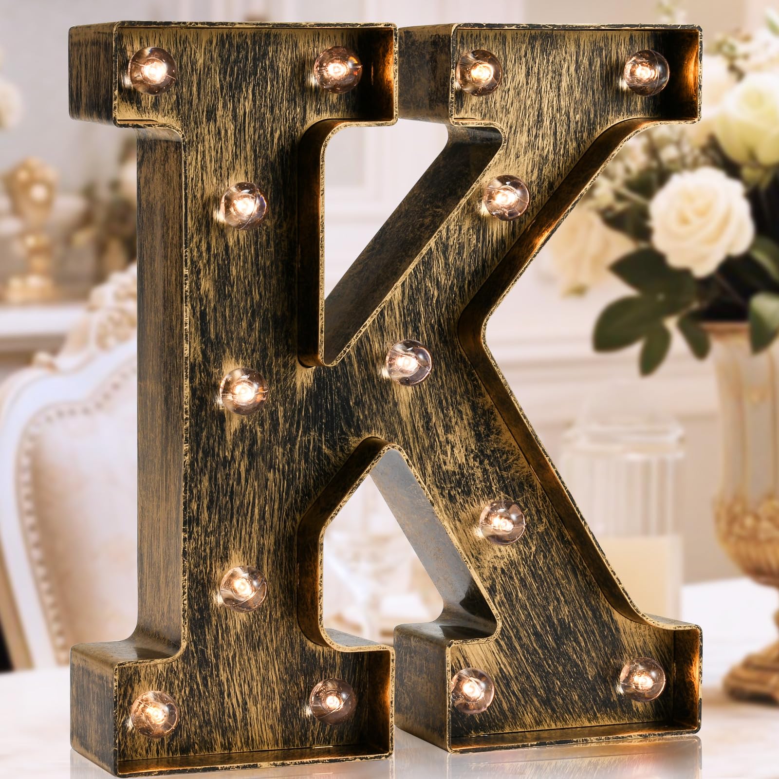 OYCBUZO Vintage LED Marquee Letter Sign - Industrial Style Light Up Decor - Model Vintage-Letter-11 - Golden Black