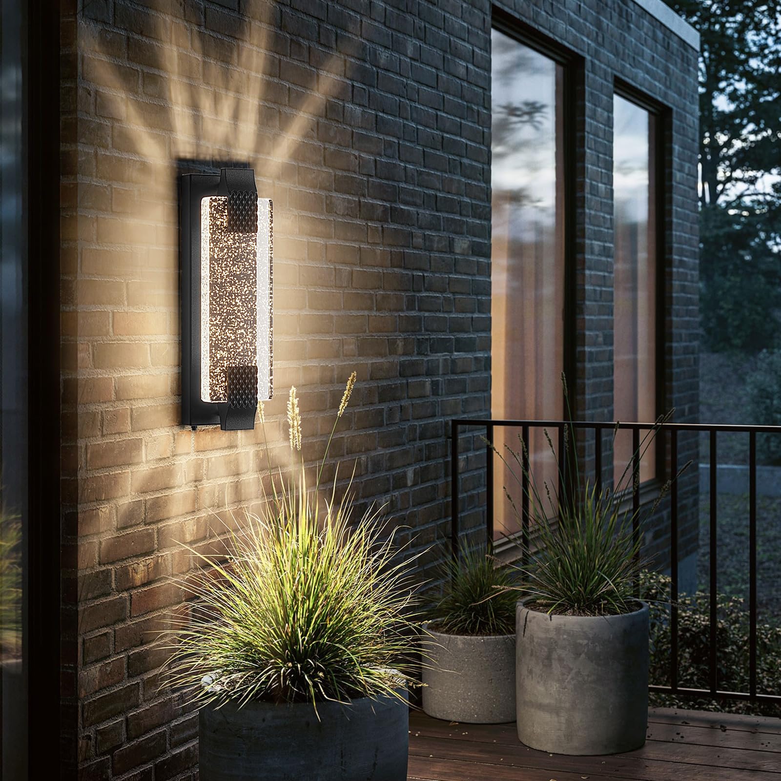camuucci Dusk to Dawn Outdoor Light, LED Wall Sconce, 15.7 Inch, Black, Model HWCK-1, Waterproof for Porch and Patio