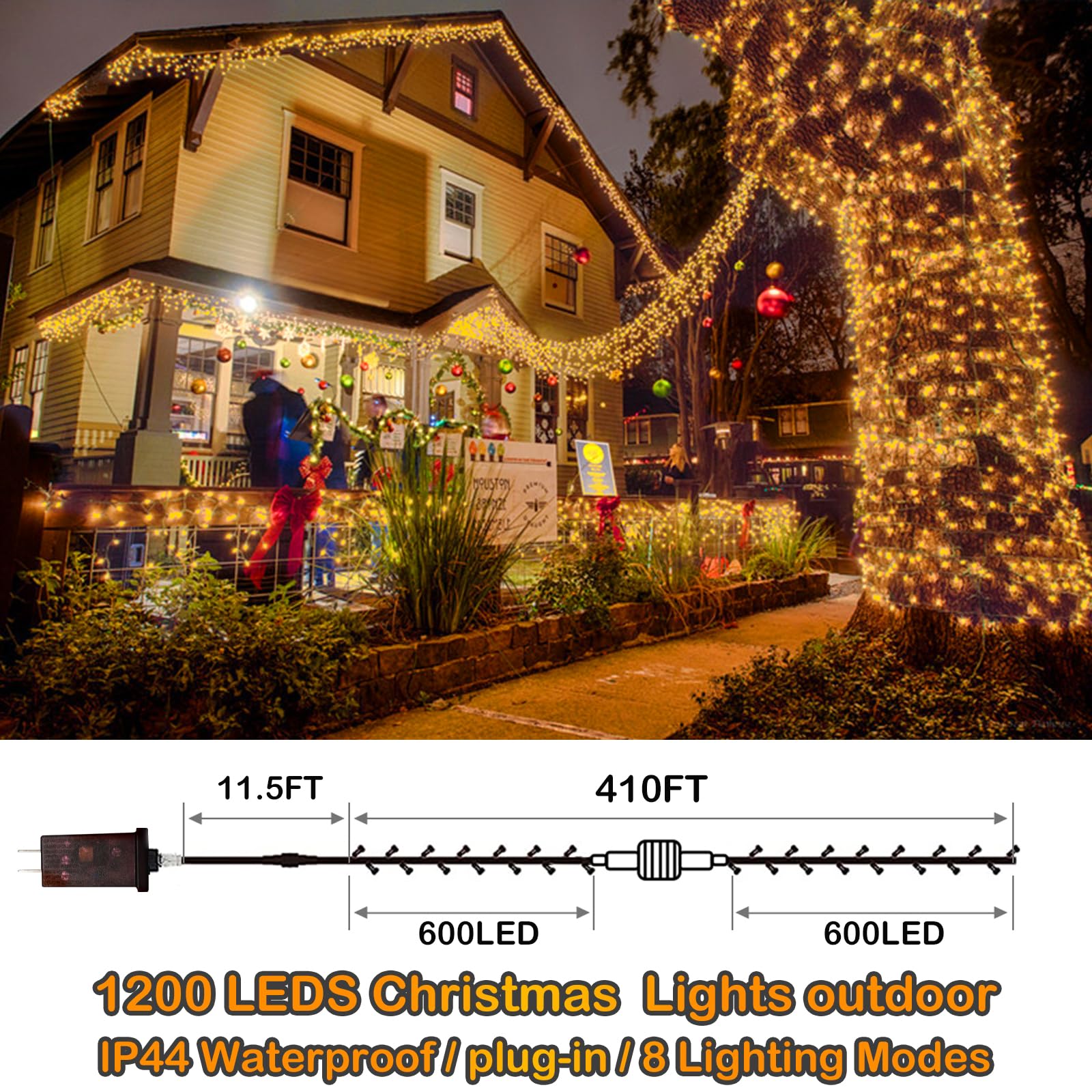 393Ft Outdoor Christmas Lights 1200 Led Christmas Lights With 8 Modes Waterproof Led String Lights Outdoor Plug In Christmas Dec