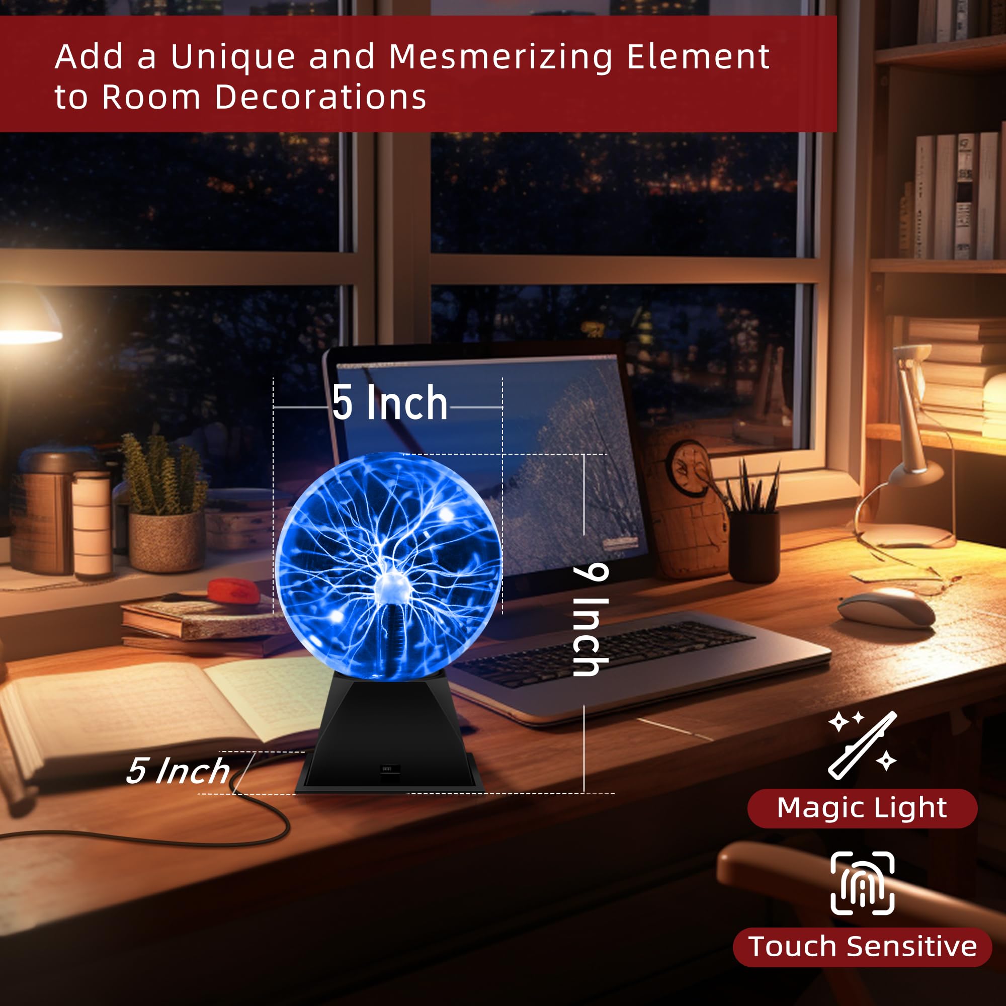 Flashmen Plasma Ball Lamp 5 Inch Science Toy Touch & Sound Sensitive Plasma Globe Extra Large Lightning Ball Bedroom Decor Lamp Novelty Present
