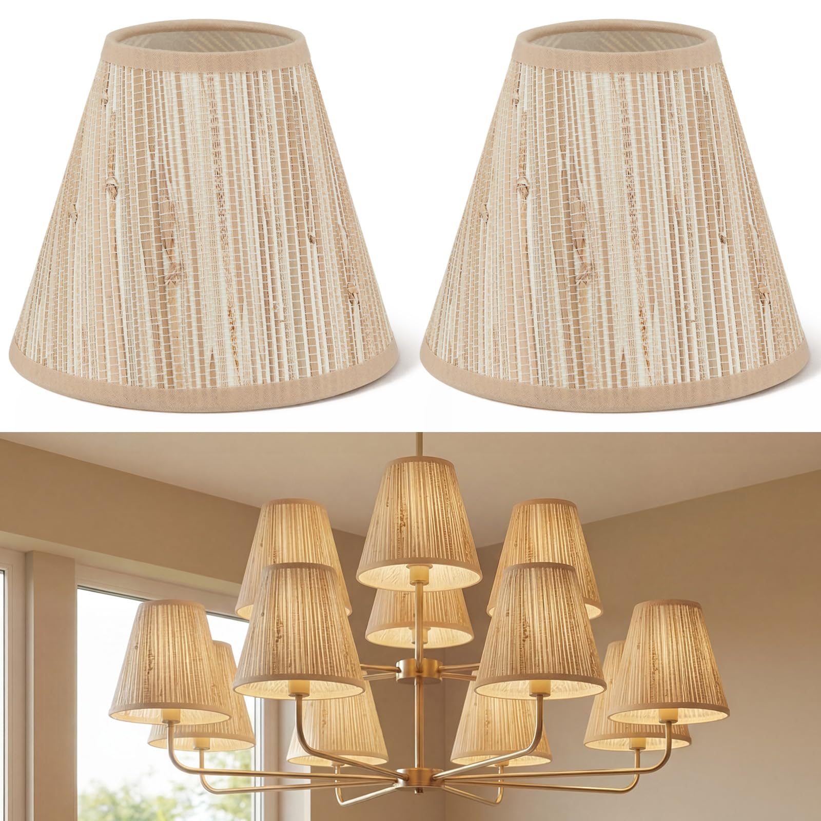 Glooglitter 2 Pcs Clip on Lamps Shade Boho Small Natural Straw Lampshade 3 Top x 6 Bottom x 5-1/4 Slant Height Farmhouse Boho La