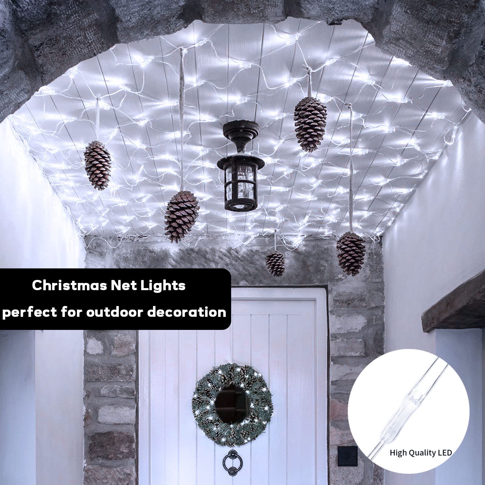 Garden Net Lights Waterproof Battery Operated With Remote, 8 Lighting Modes, Timer, Dimmable, White Net Mesh Fairy Lights String