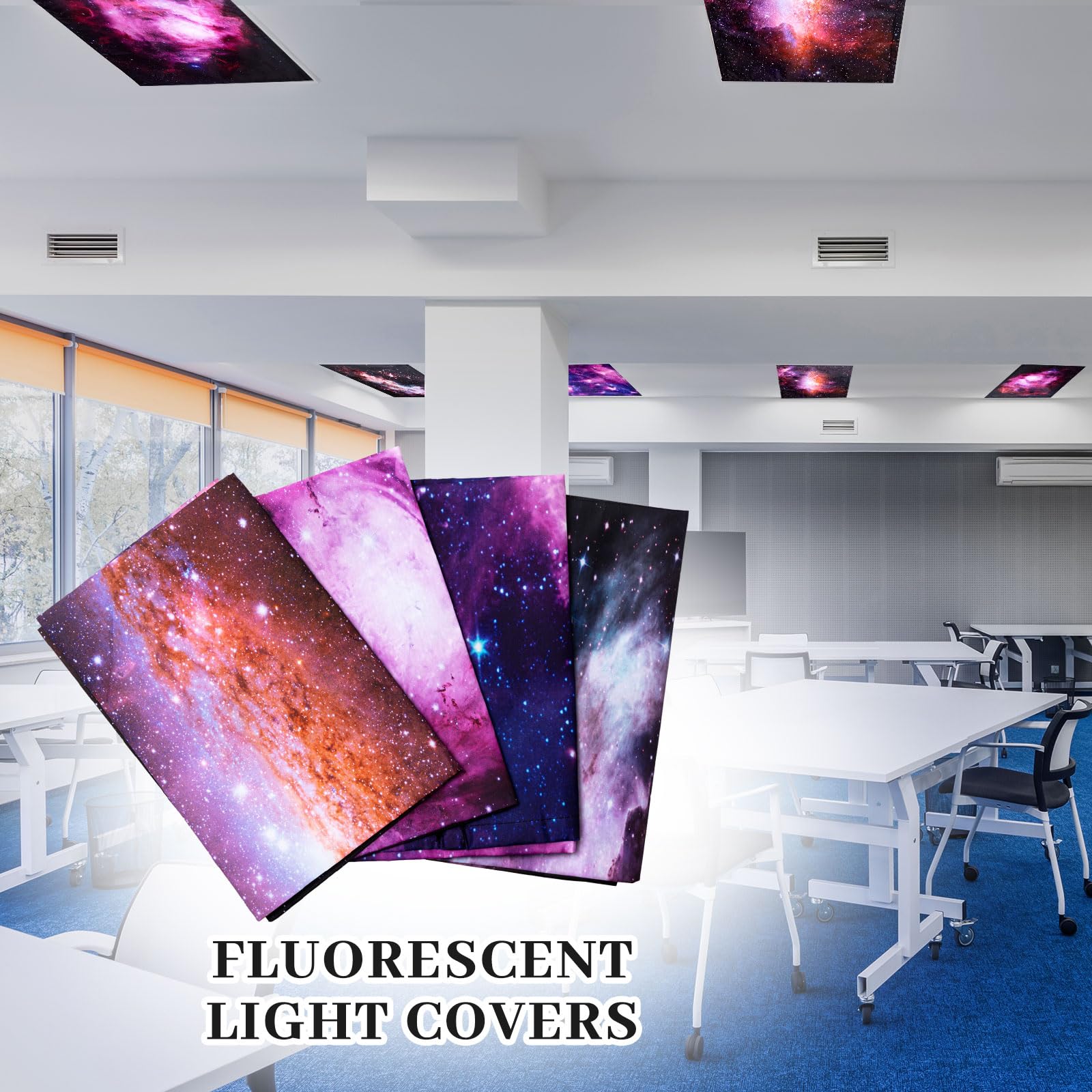 Roceei Pack Of 4 Fluorescent Light Covers For Ceiling Lights, 4 X 2 Ft, Magnetic Light Covers For Classroom Office Home School(N