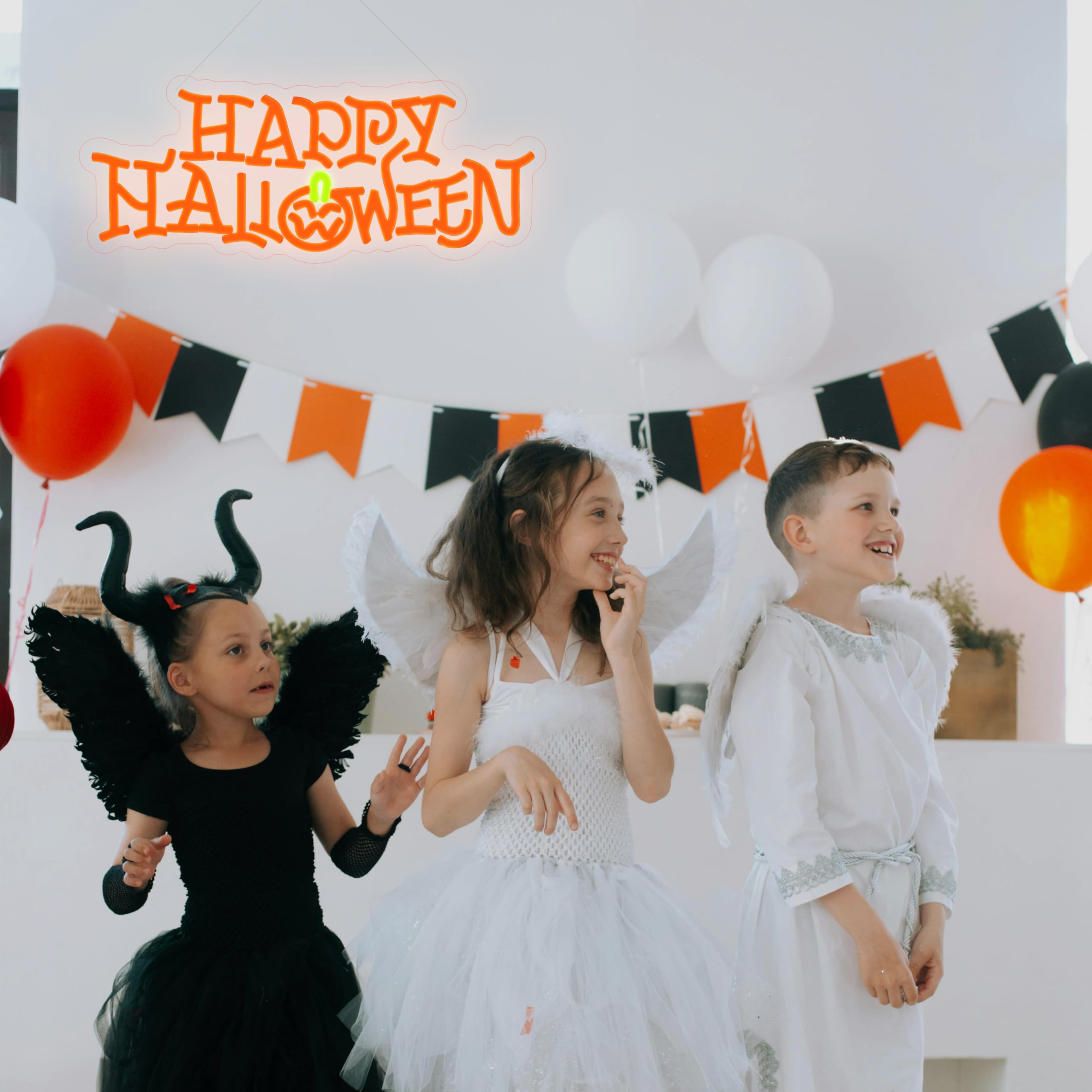 Jannisa LED Neon Light Sign - Happy Halloween Pumpkin Decor, 16.1x6.1in, USB Powered, Orange Acrylic for Parties and Home Decoration