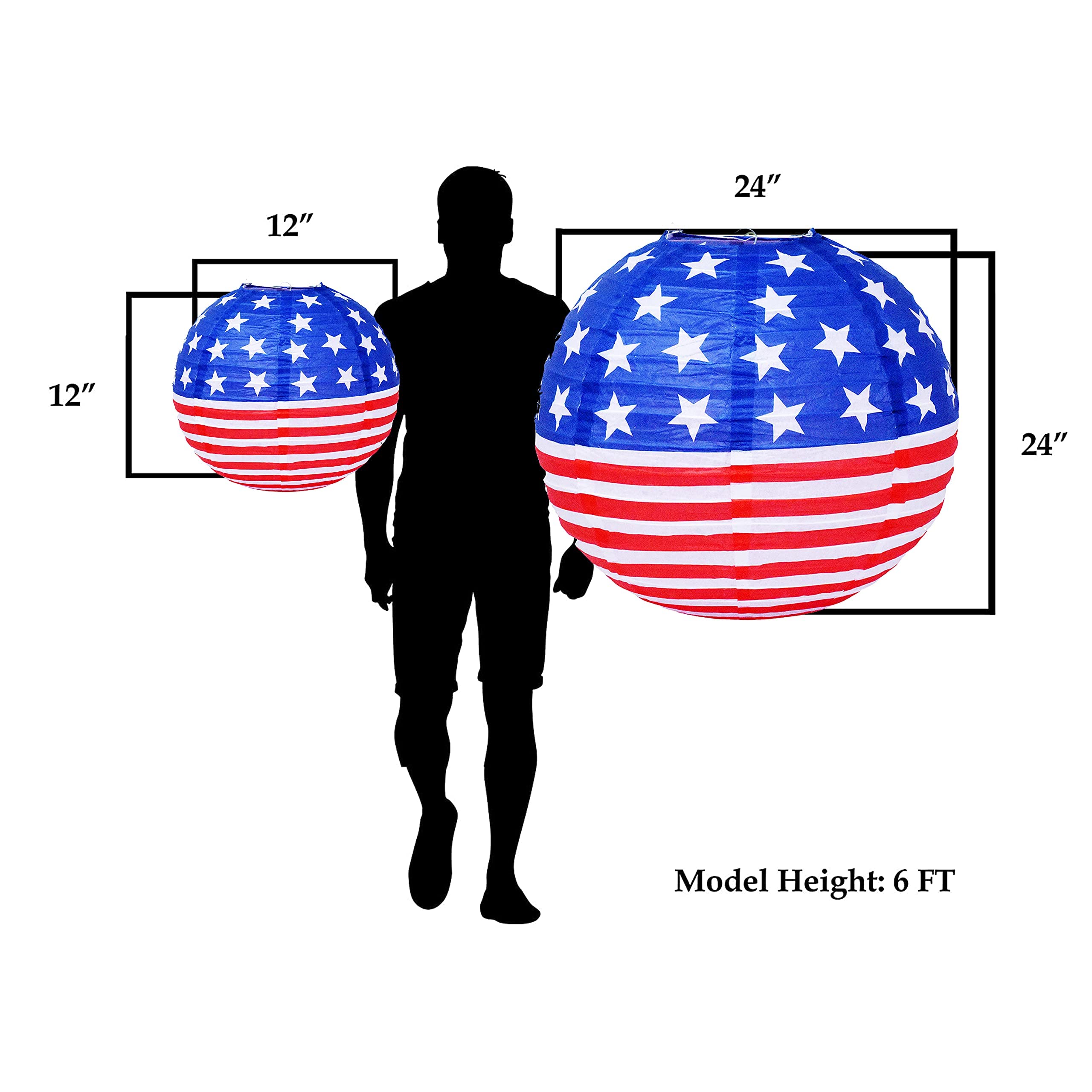 Mudra Crafts American Flag Paper Lanterns Wedding Party Decorations - 12 In 10 Round Japanese Chinese Lanterns Decorative Hangin