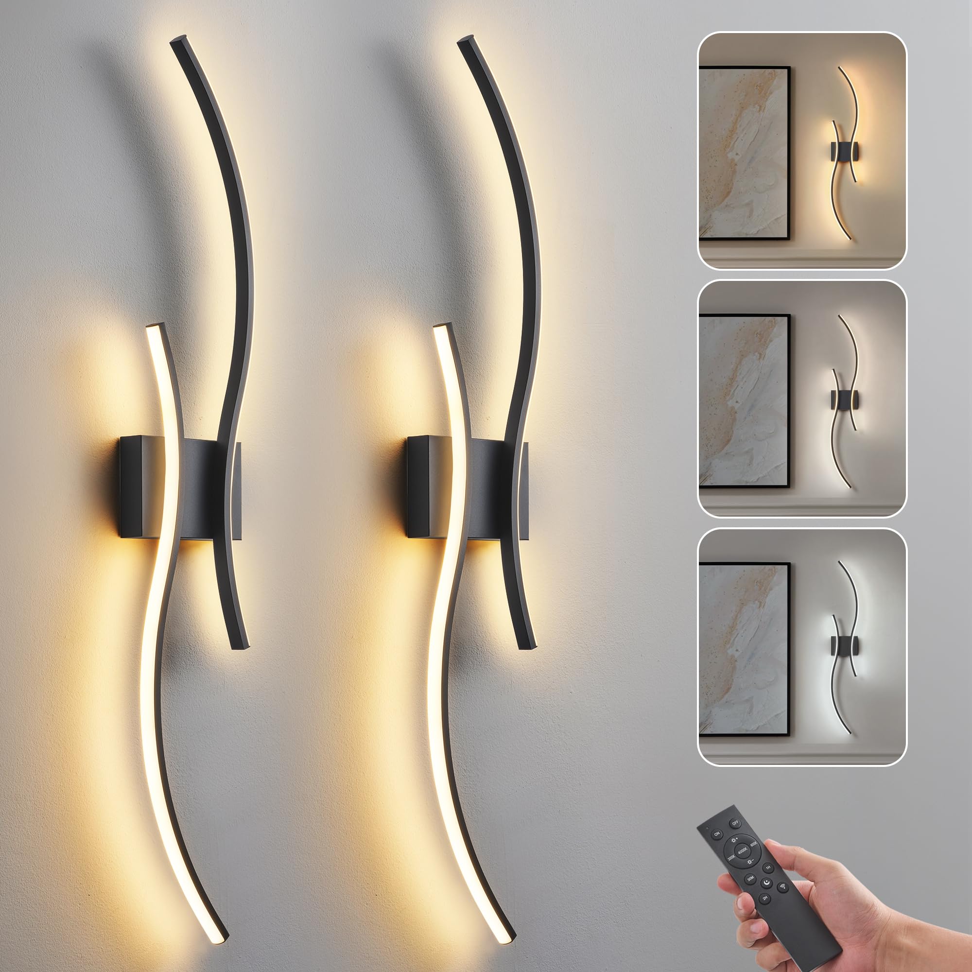 GLOTHOR Battery Operated Wall Sconces Set of 2, Dimmable Modern LED Rechargeable Wall Light with Remote Control, Wall Decor for 