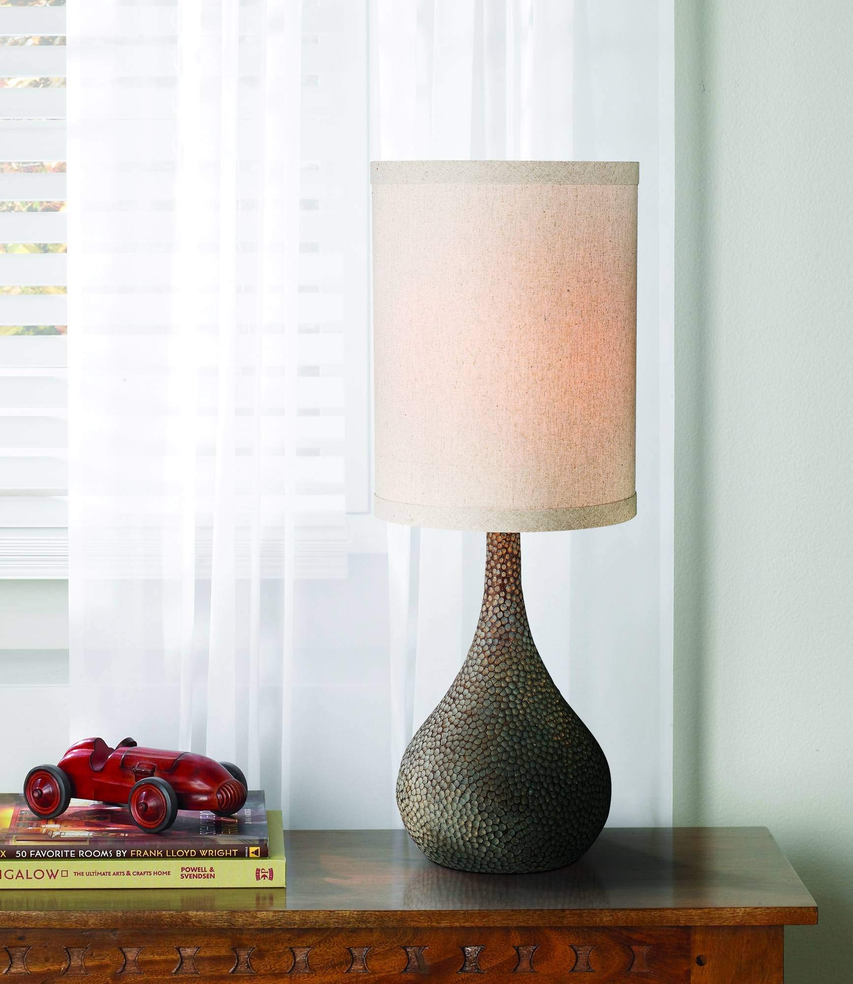 360 Lighting Gourd-Shaped Table Lamp 31.25in Tall Antique Bronze Resin White Linen Shade Model Y8112