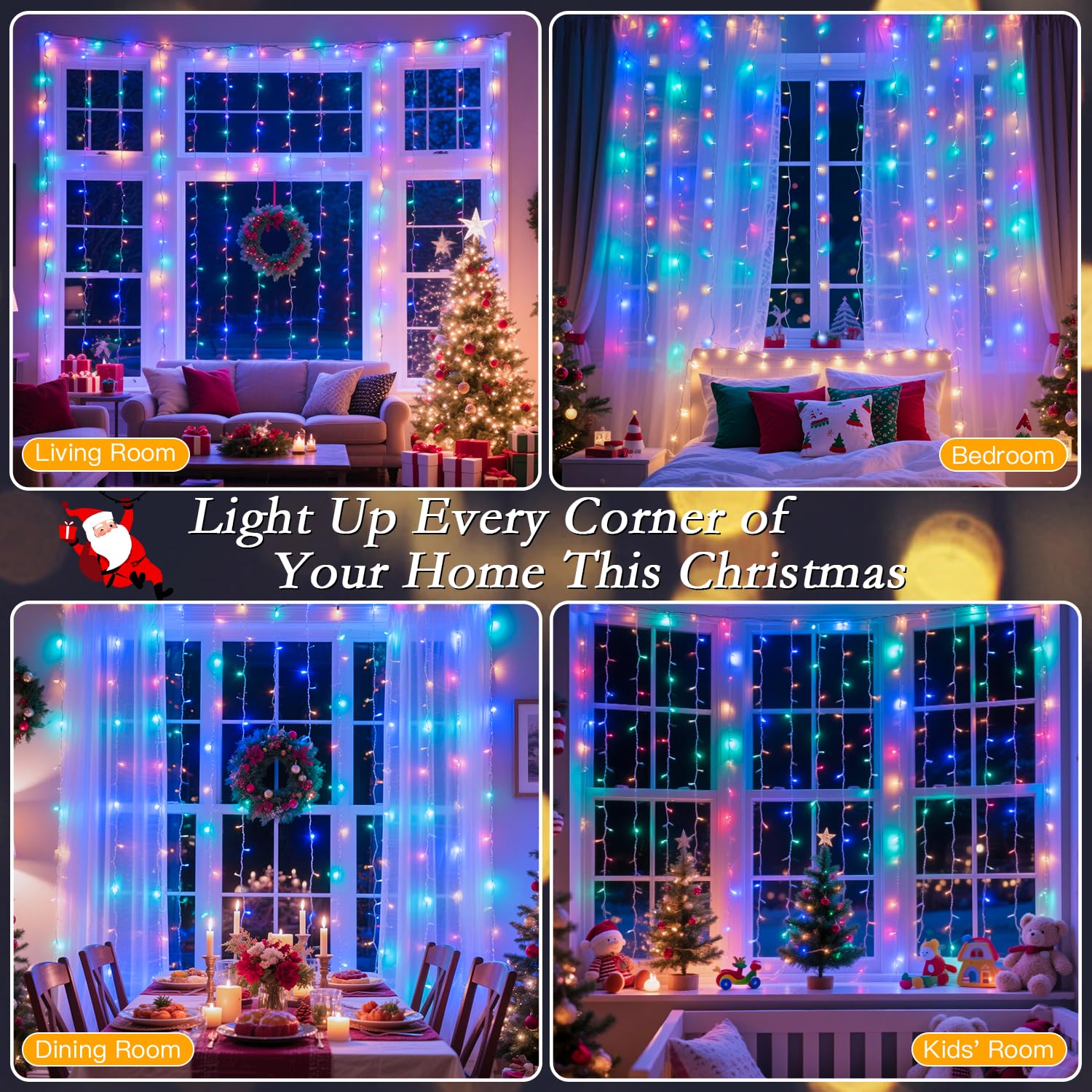 Soagrc 200 LED Rainbow Curtain String Lights, Waterproof, 9.8x6.6FT, 8 Modes, Multicolor, Model BG-CL3M3-306L01