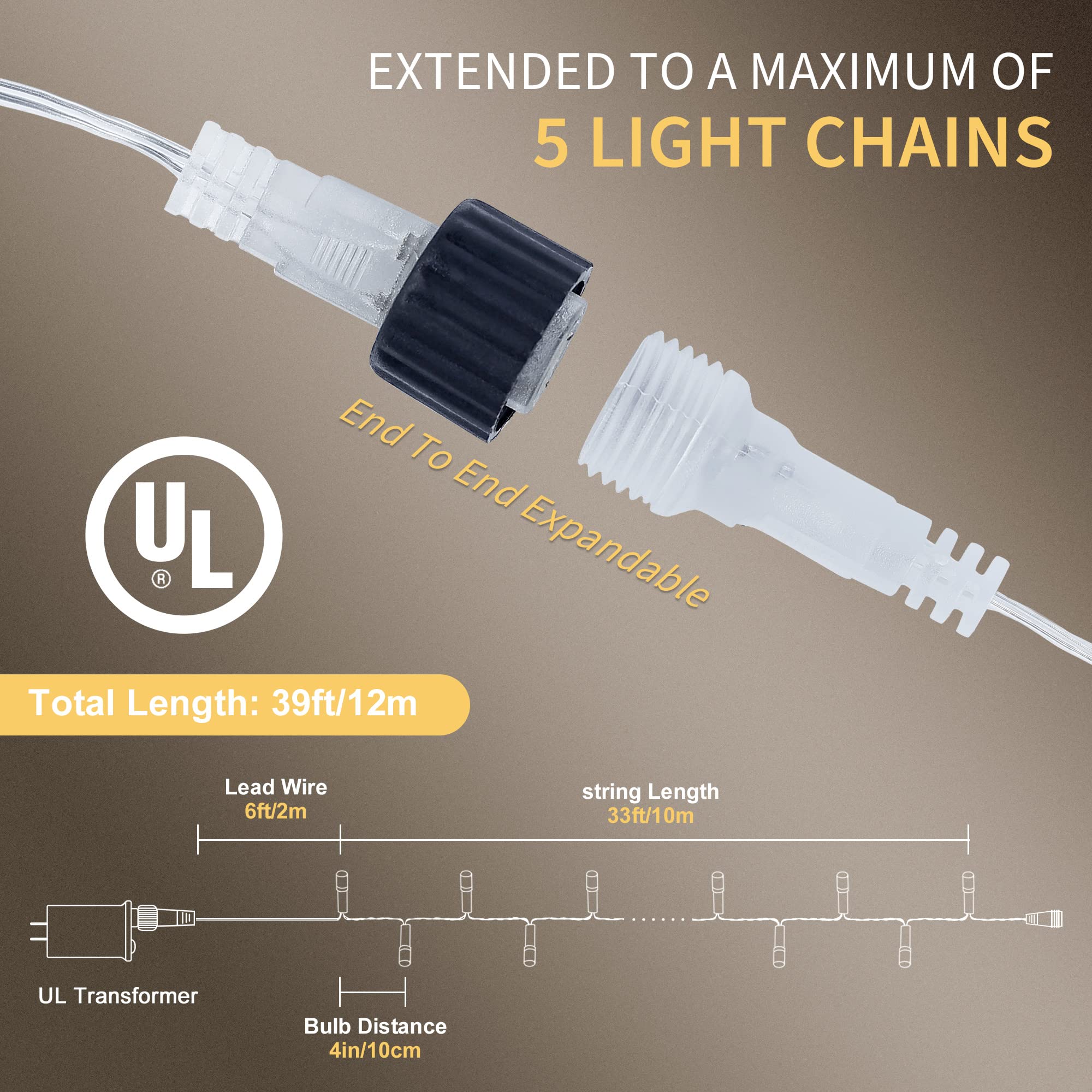 Oopswow Warm White String Lights 33Ft 100 Led With 8 Modes, Waterproof Plug In Twinkle Fairy Lights Indoor Outdoor For Holiday,