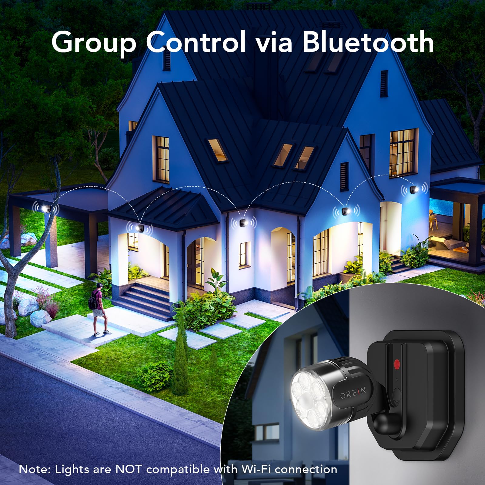 OREiN Outdoor Motion Sensor Light, Smart 1 Head LED Flood Light, Bluetooth Control, IP65 Waterproof, Black, Model OL1900156