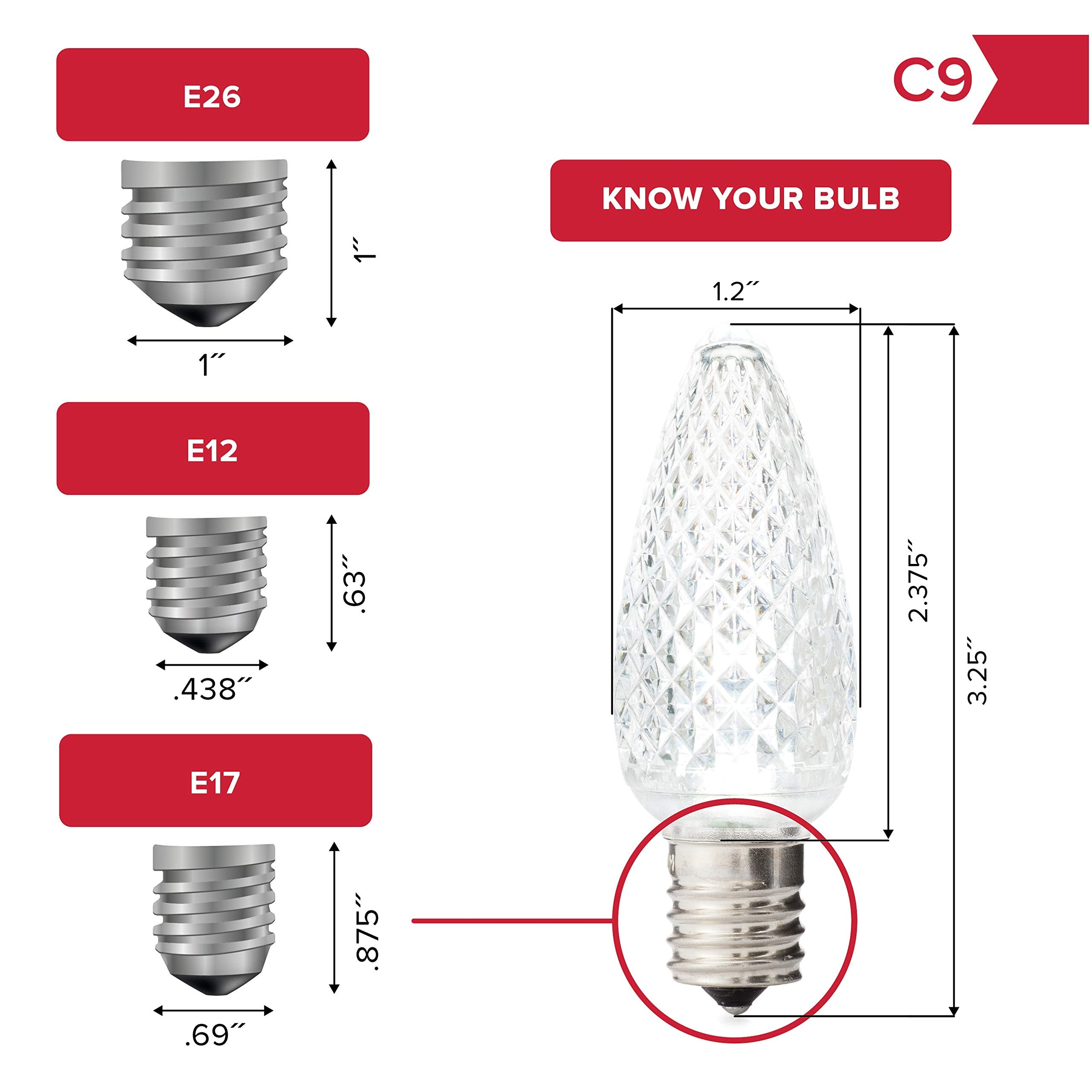 Hlo Lighting Set Of 25 Teal C9 Led Christmas Lights | Faceted Led Bulbs For Indoor & Outdoor Use | Durable Replacement C9 Bulbs