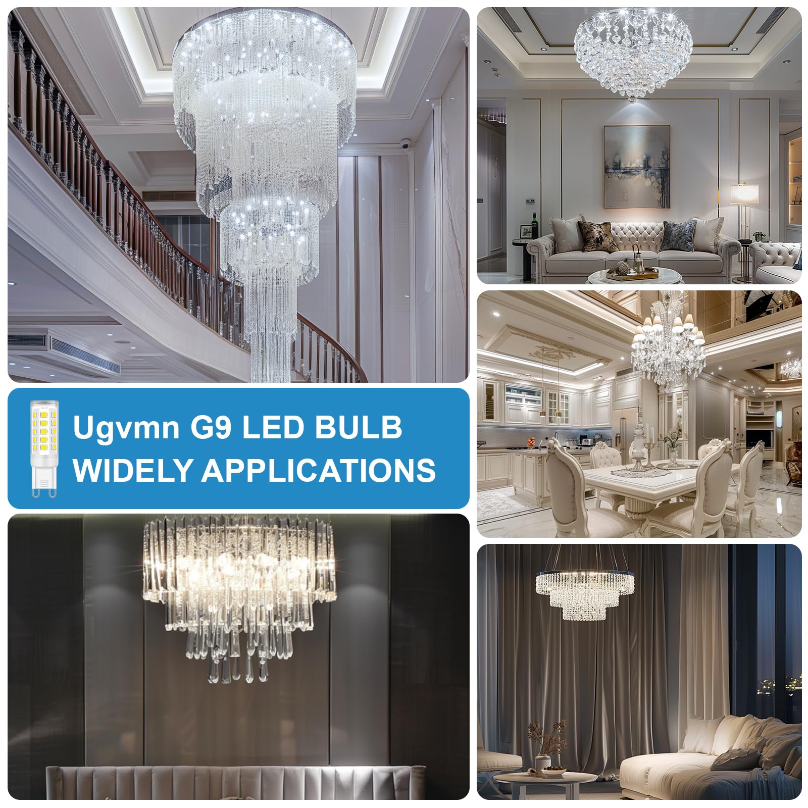 Ugvmn G9 Led Bulb Bi Pin Base 40W Halogen Equivalent Bulbs, 5000K Daylight White T4 G9 Led Llight Bulbs For Chandelier, 10 Pack