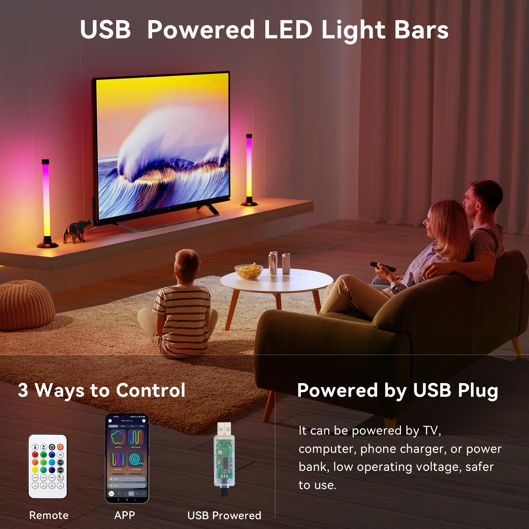 Ledagic Led Light Bar with Music Sync, Color Changing TV Backlight App & Remote Control, IC+RGB & W Smart RGB Light Bar, USB Pow