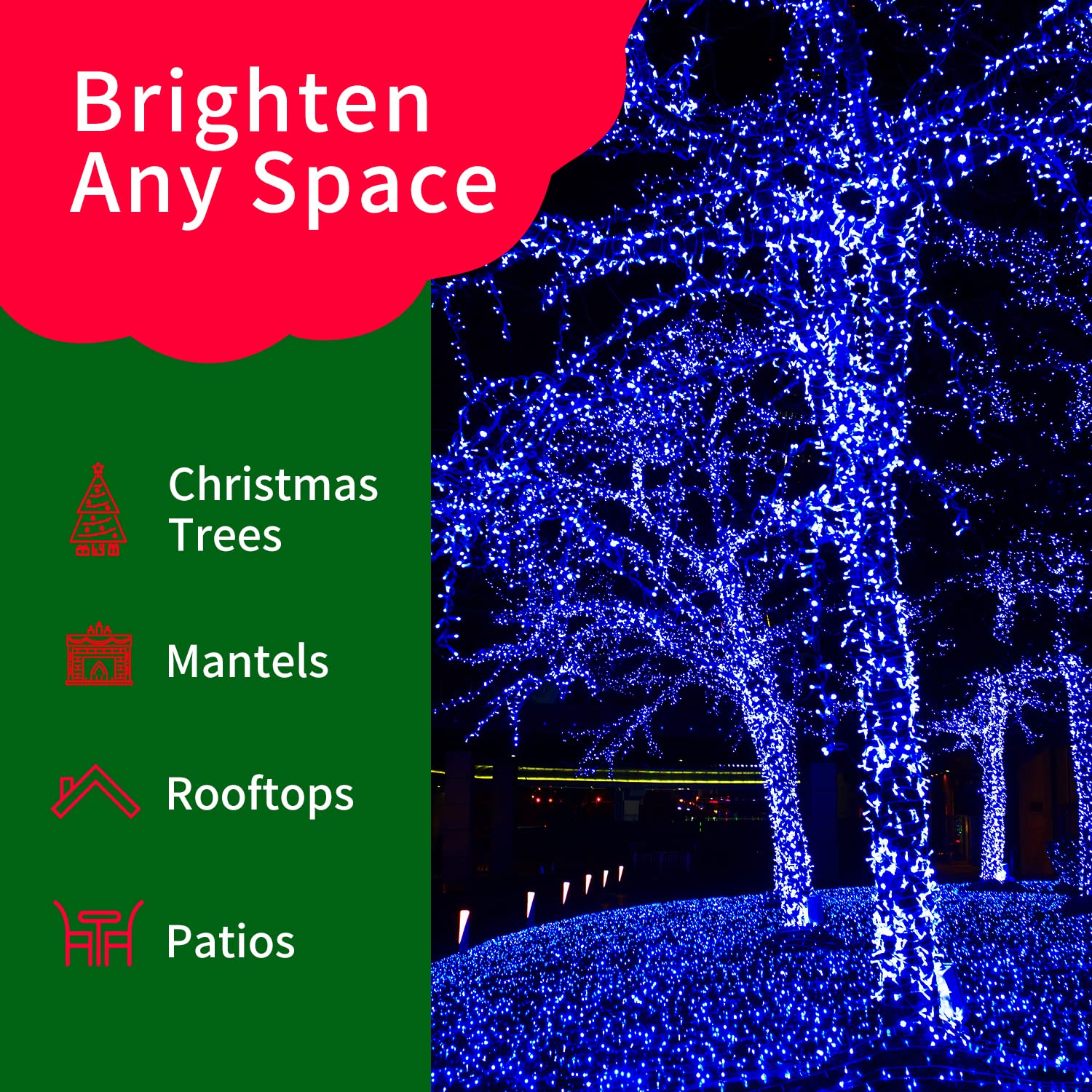 Twinglehome Ultra-Bright Connects End To End Blue Christmas Mini Light 300L 63.8Ft(2Sets-Each 150L)Ul Listed Incandescent Bulb S
