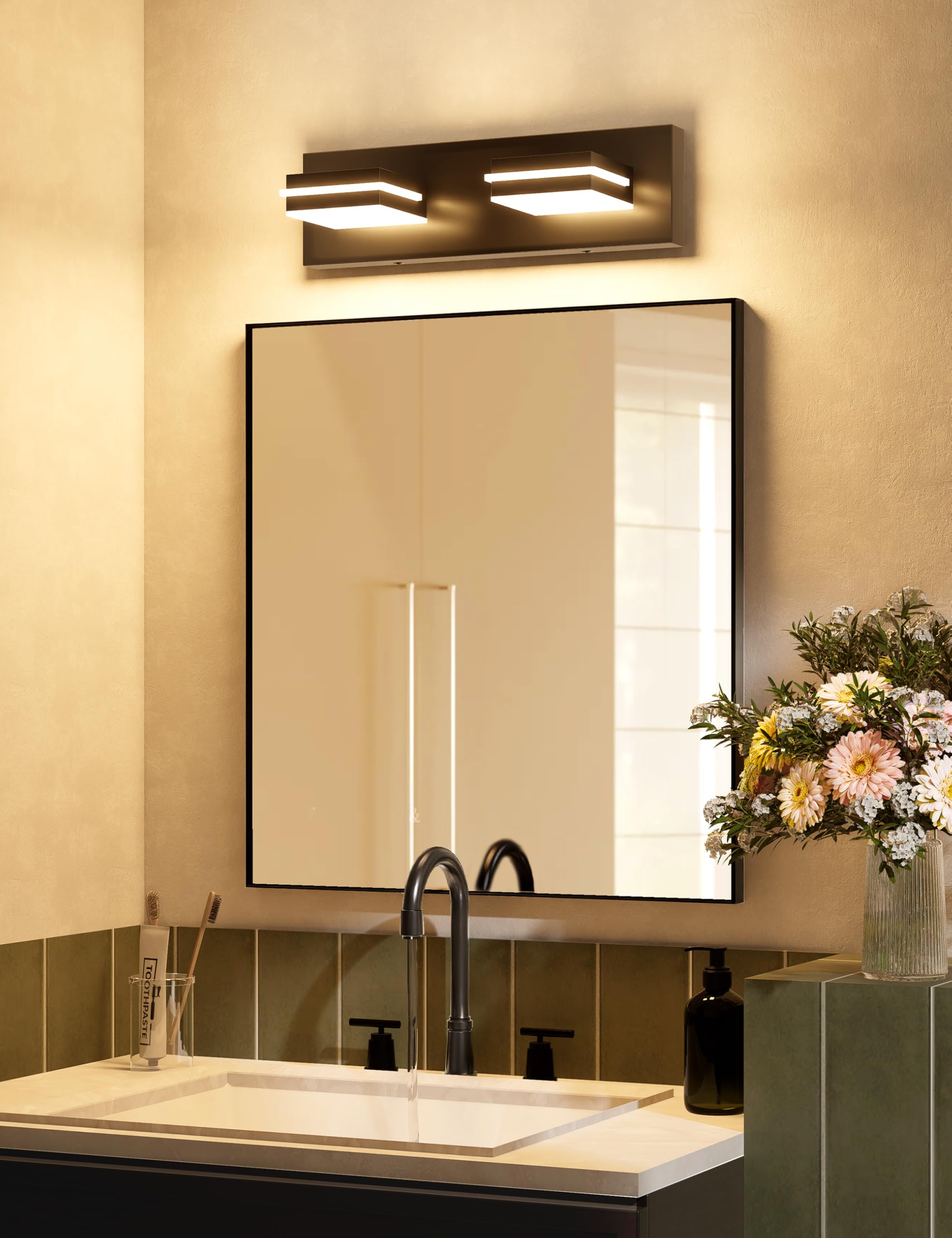 Volisun Modern Bathroom Vanity Light Fixtures (2-Light, 15.5-Inch), 5Cct Dimmable Bathroom Lighting Fixtures Over Mirror, 360Rot