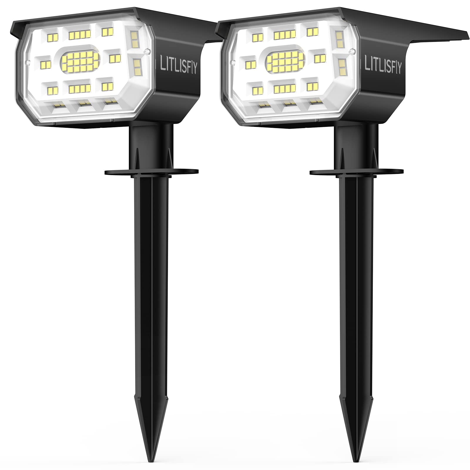 LITLISFlY Solar Spotlight Outdoor Lights, 50 LEDs, IP67 Waterproof, 2 Pack, Cool White, Model BK50