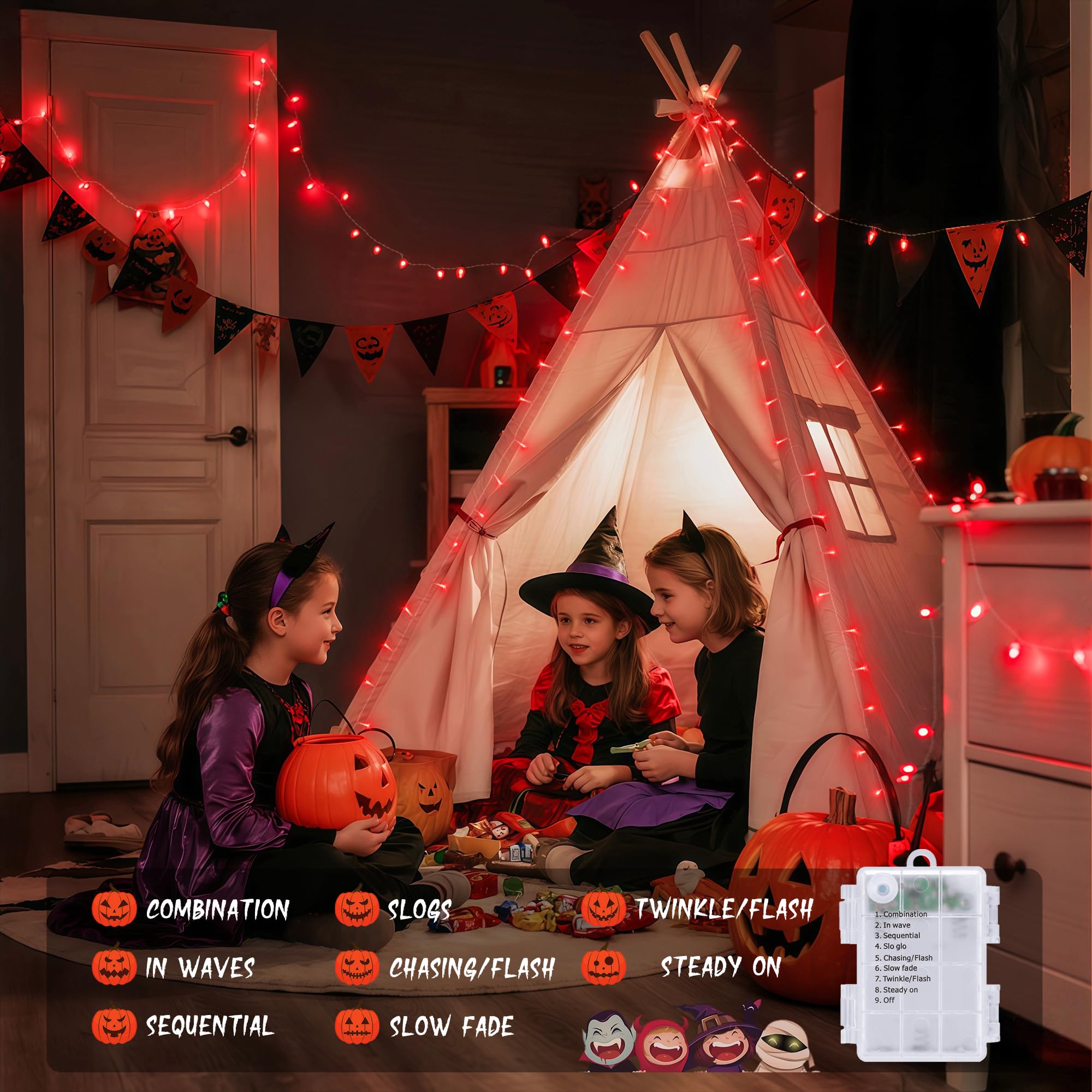 JMEXSUSS Battery Operated Christmas Lights, 33ft 100 LED, Waterproof Red Fairy String Lights for Indoor/Outdoor Valentine Decorations