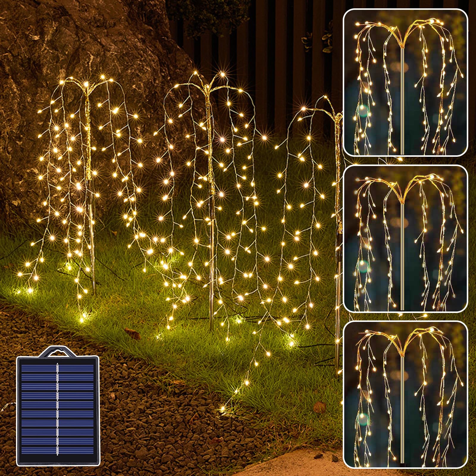 XINXIANLIAN Outdoor Solar Garden Lights, 300 LED Multicolor Fairy Lights, Waterproof Outdoor Decoration, 23.6 Inch Willow Tree L