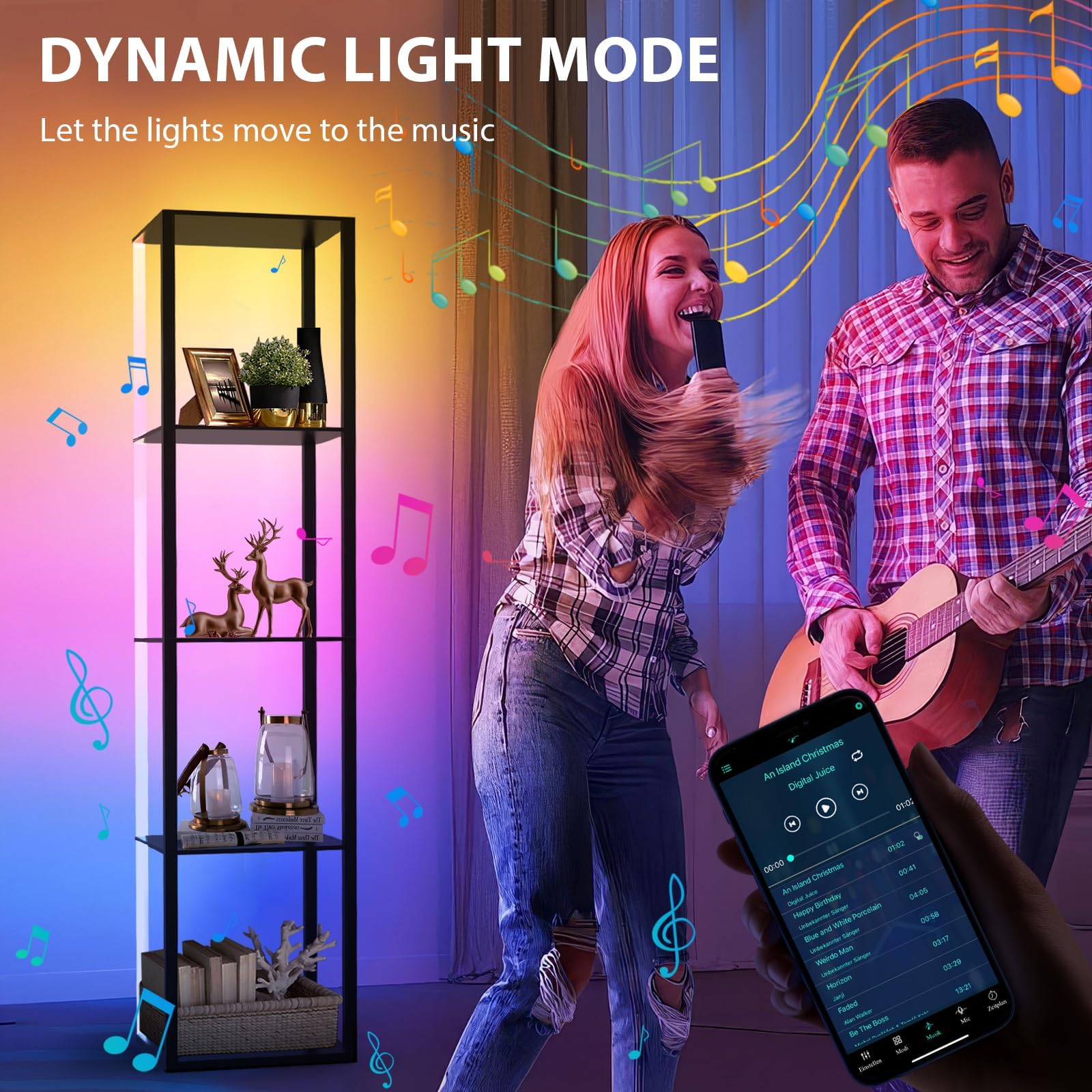 Caupel 5 Tiers Corner Shelf With Led Light, 63.78'' Tall Display Shelf For Collectibles, Led Corner Floor Lamp With App And Remo