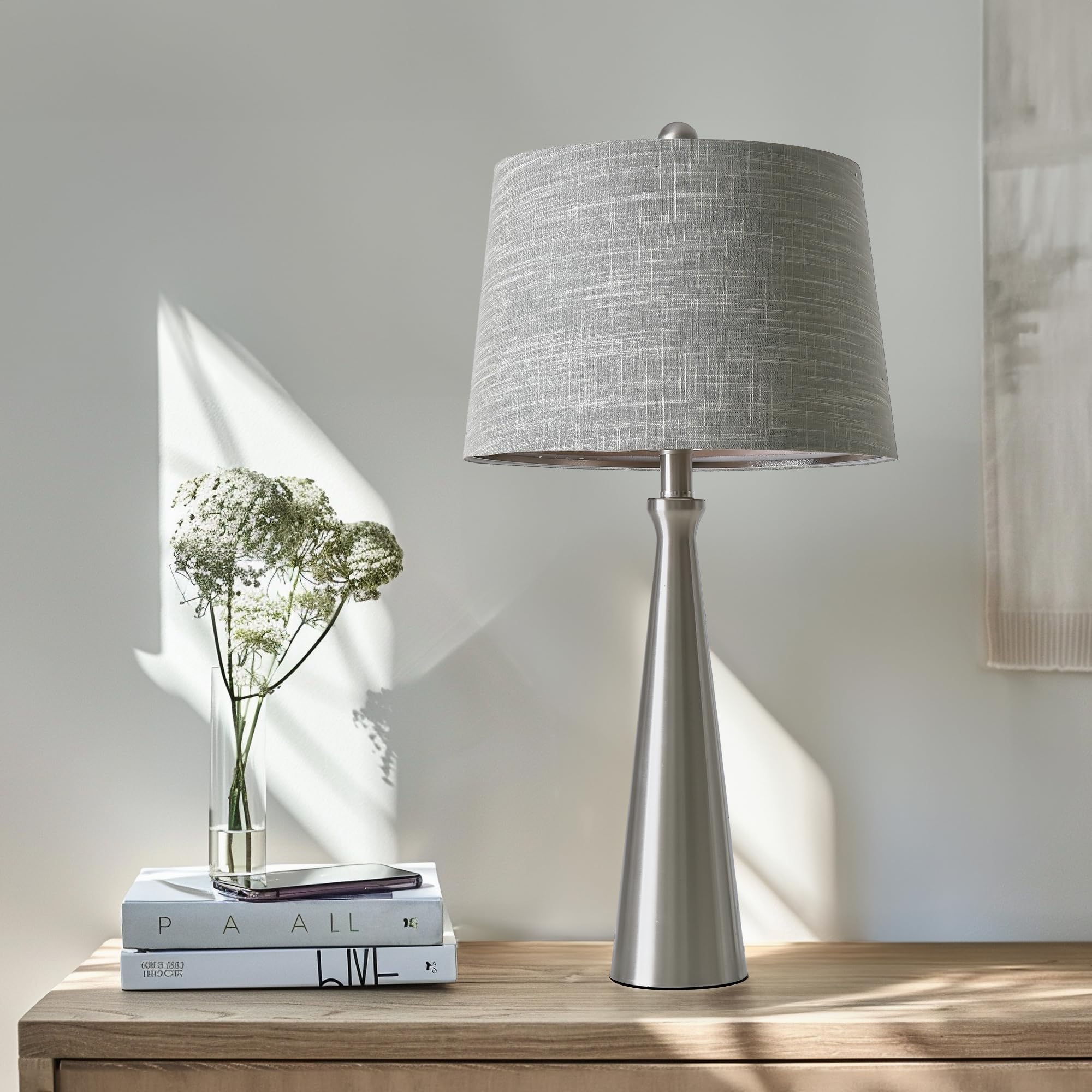 Oneach 25.75'' Table Lamps For Living Room Bedroom, Bedside Lamp 3-Way Dimmable Touch Control, Modern Silver Nightstand Light Fa