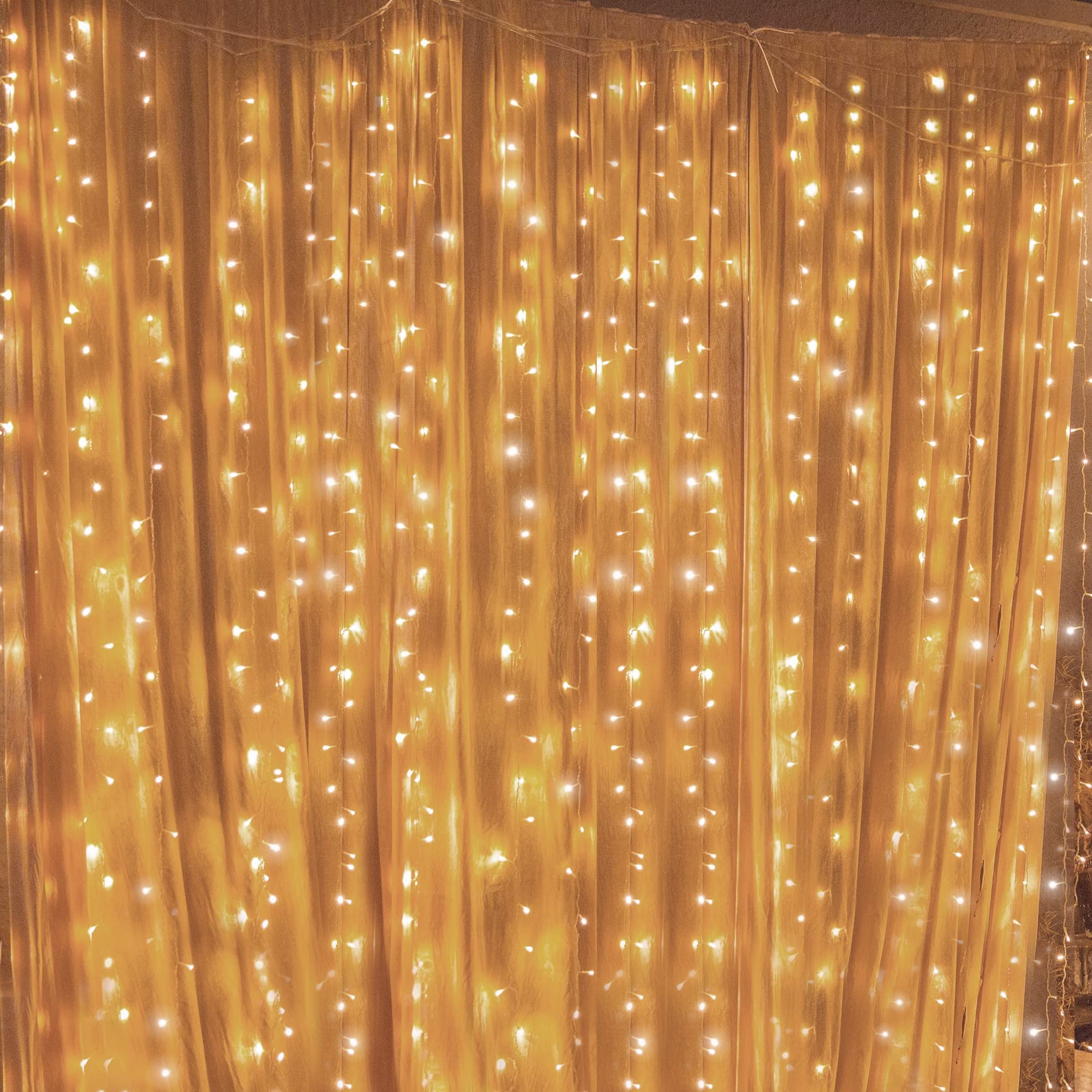 Twinkle Star 300 LED Fairy Curtain String Lights, Warm White, 2 Pack, 8 Modes, Plastic, Model JT-DC300V0200-C