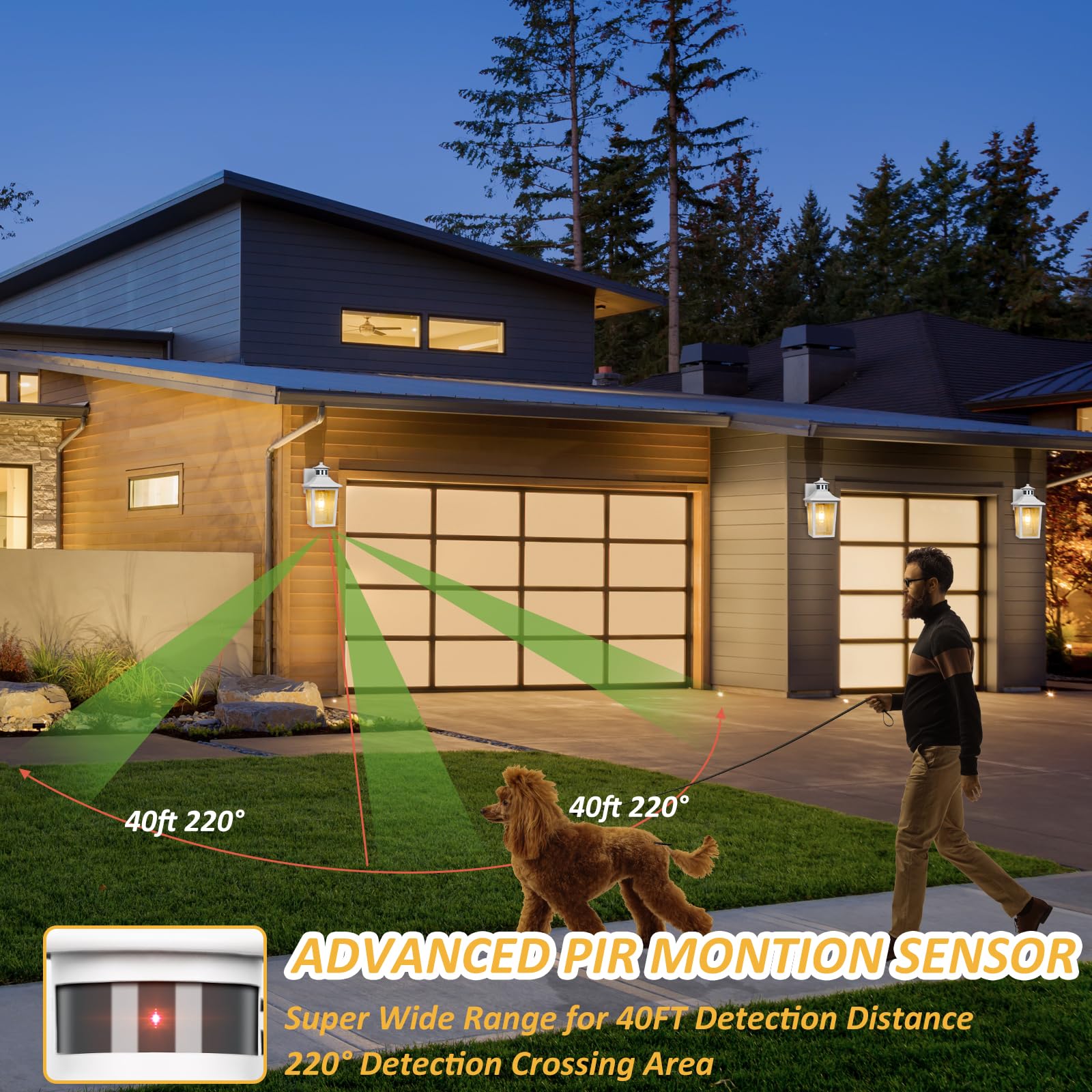 Filiyano White Motion Sensor Outdoor Wall Light - Dusk To Dawn Outdoor Wall Lighting, Waterproof Exterior Light Fixture, Modern