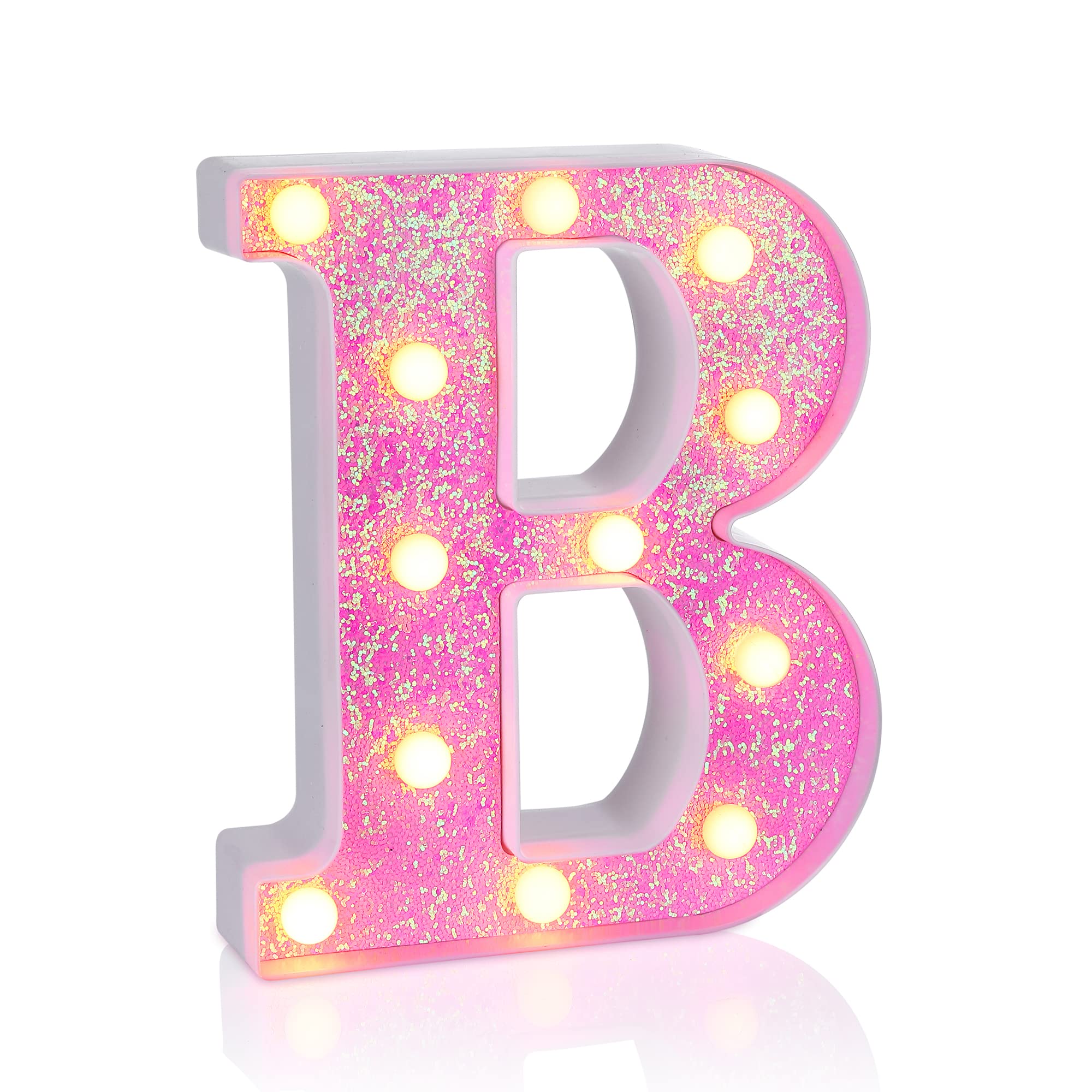Foaky LED Letter Lights Sign - Pink Glitter Alphabet Night Light for Parties, Battery Powered, Home Bar Decoration, Model B