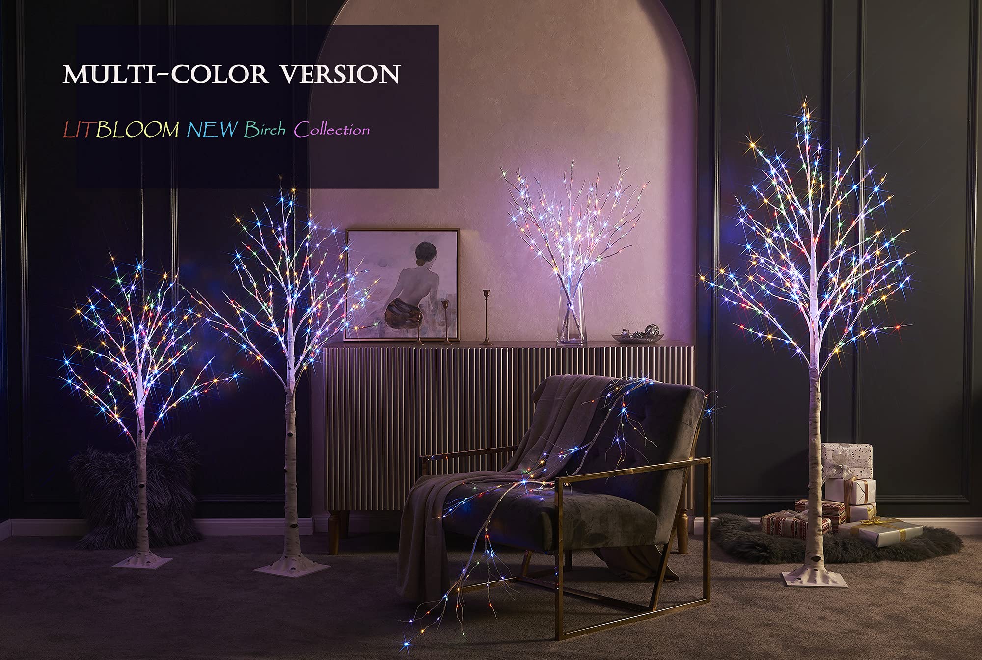 LITBLOOM Lighted Birch Branches Battery Operated with 8 Functions 30IN 100 Multi Color and Warm White Lights for Christmas Holid