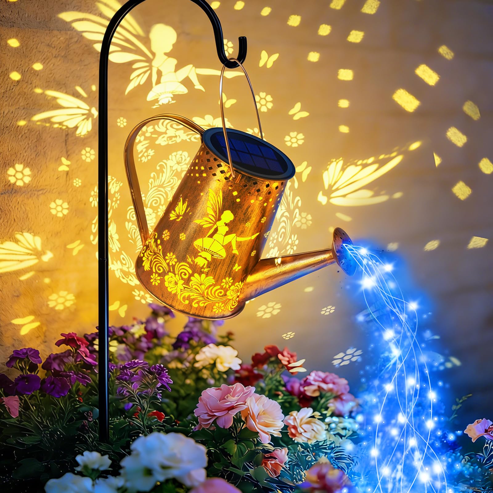 YJFWAL Solar Watering can with Lights, Gardening Gifts for Mothers Day Mom Grandma Women Birthday, Waterproof Watering Can with 