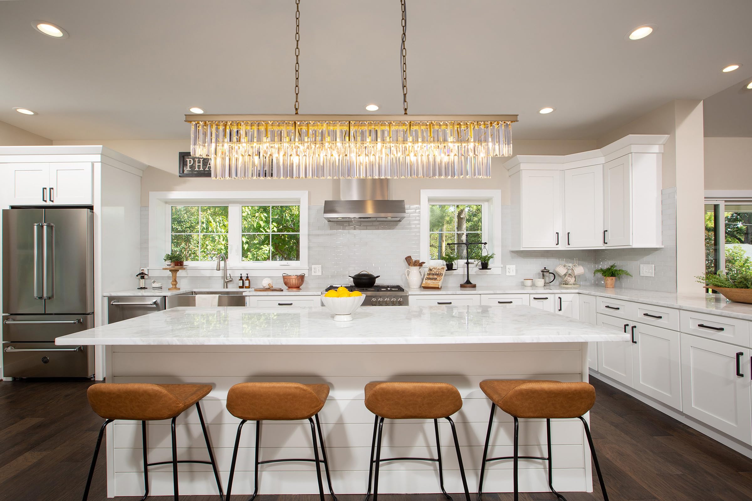 Wellmet 13-Light Gold Crystal Chandelier, 57" Modern Rectangular Ceiling Fixture for Living Room, Dining Room, Bedroom, Kitchen Island