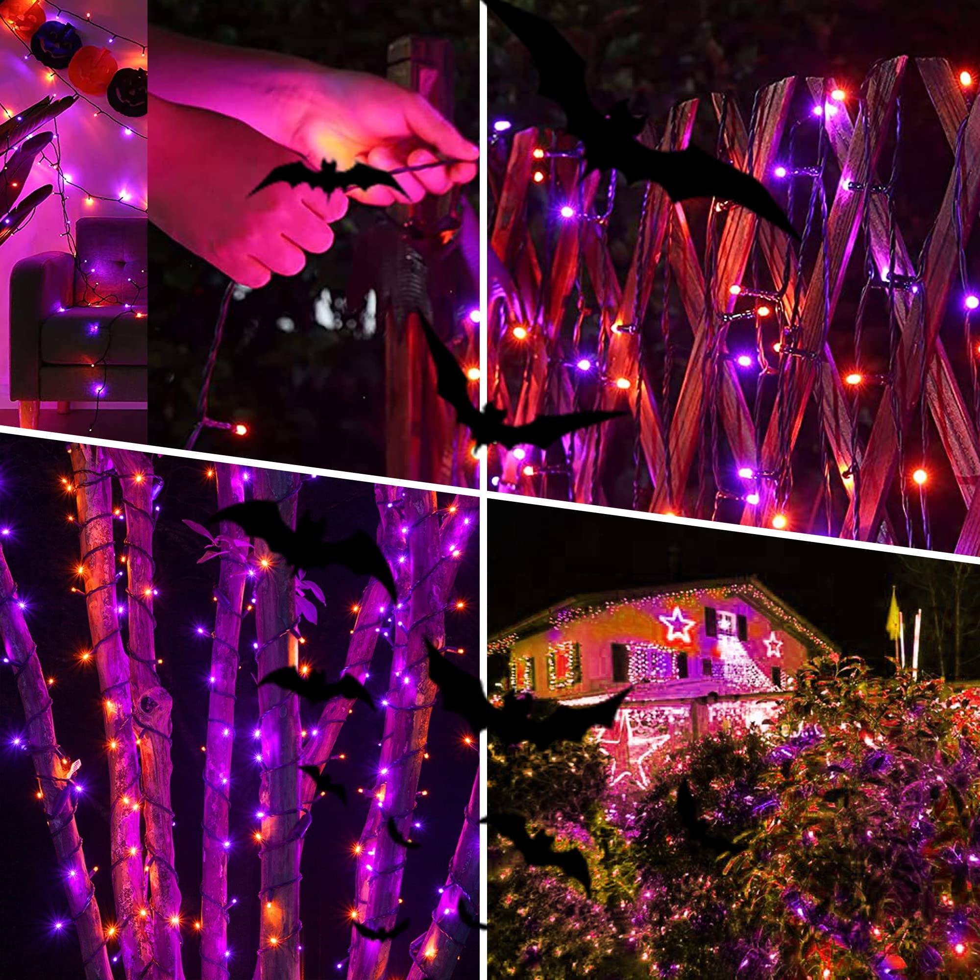 weillsnow Halloween String Lights, 200 LED 66FT Waterproof, 8 Modes, Orange & Purple, Model HB-500COI