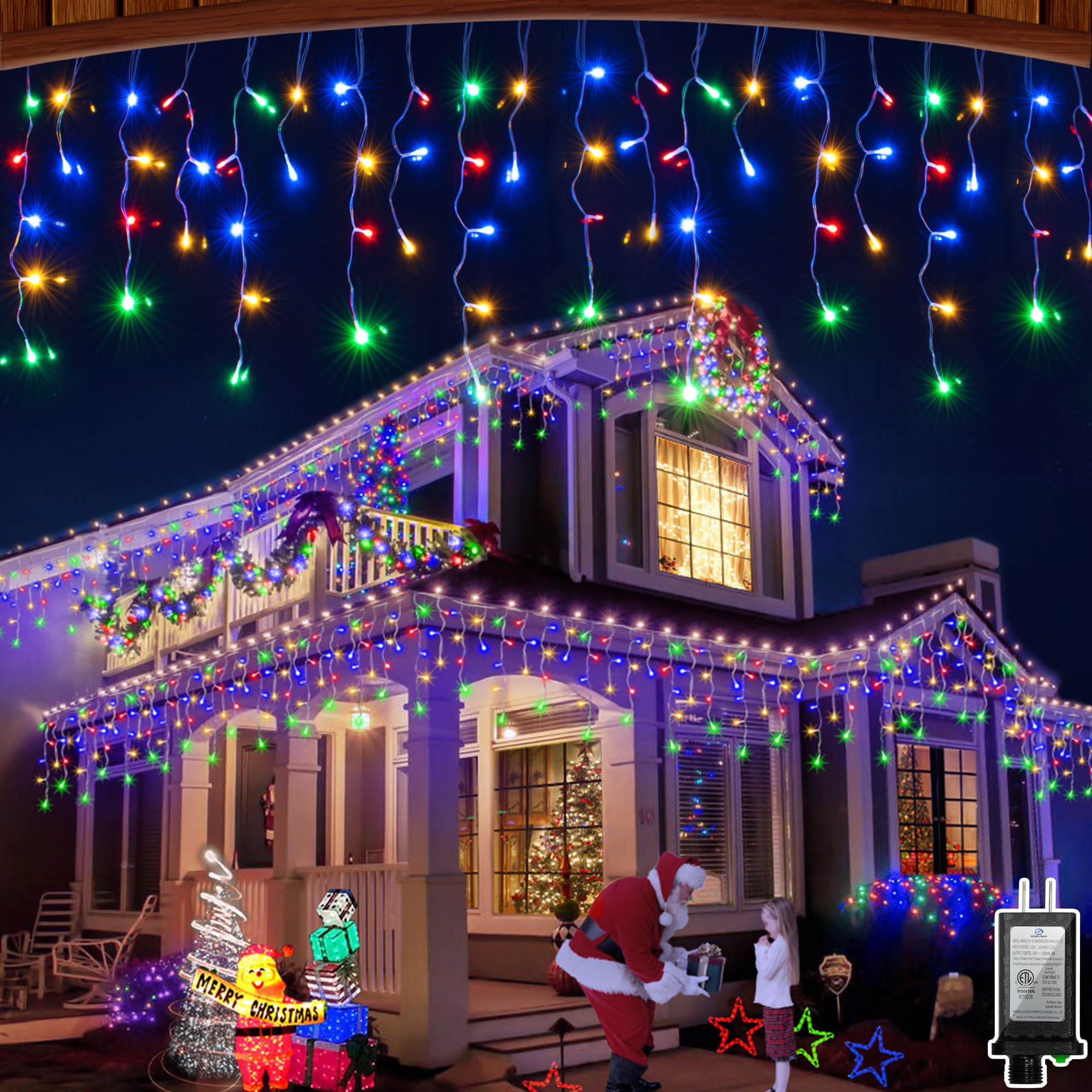 60FT 612 LED Outdoor Christmas Lights - 136 Ice Drops  12 Pro Modes with Timer Memory & Brightness  Waterproof Hanging Ice String Light for Holiday Wedding Garden Fence House Decor (Multicolor)