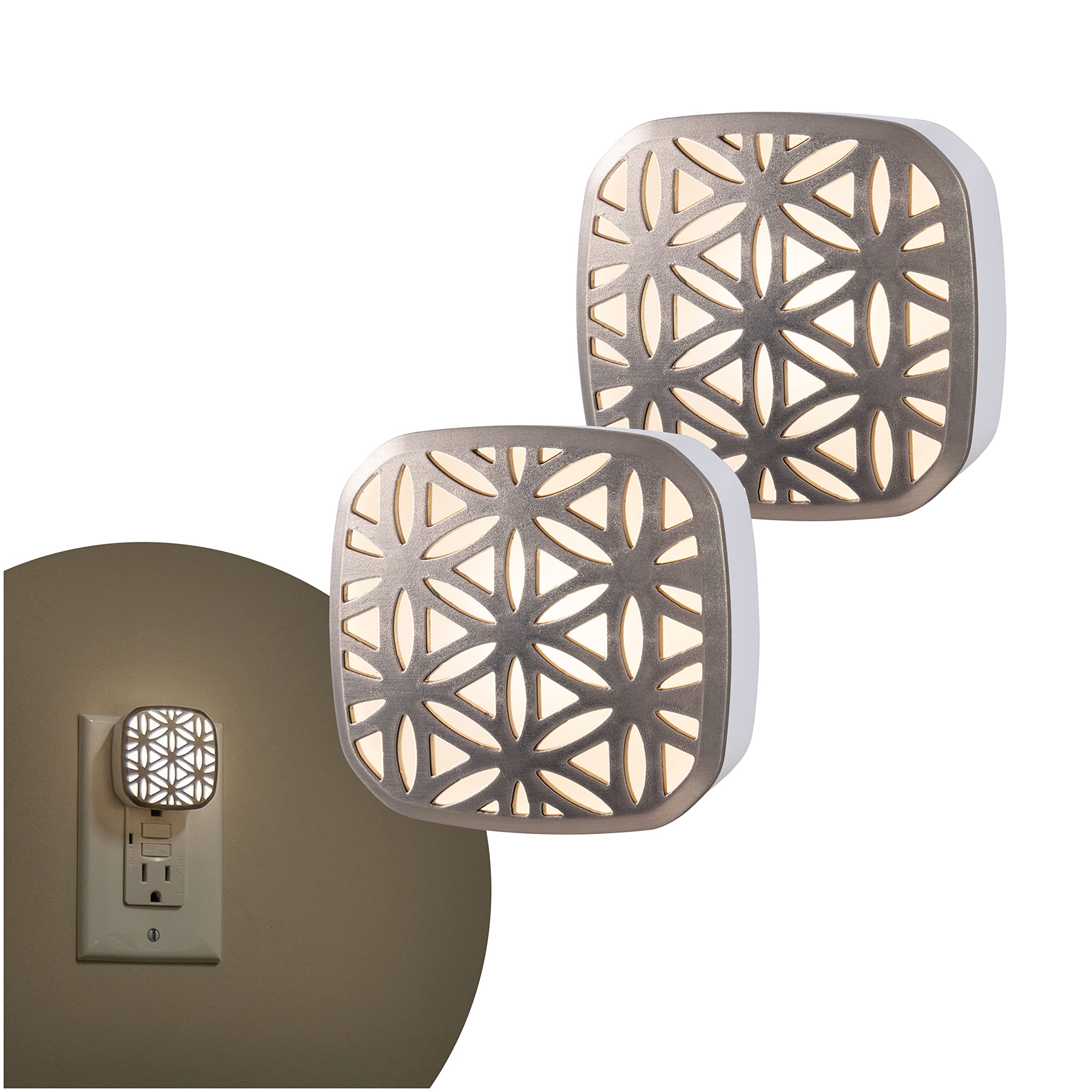 Lights By Night LED Night Light, Dusk to Dawn Sensor, Brushed Nickel, 2 Pack, Model 54744