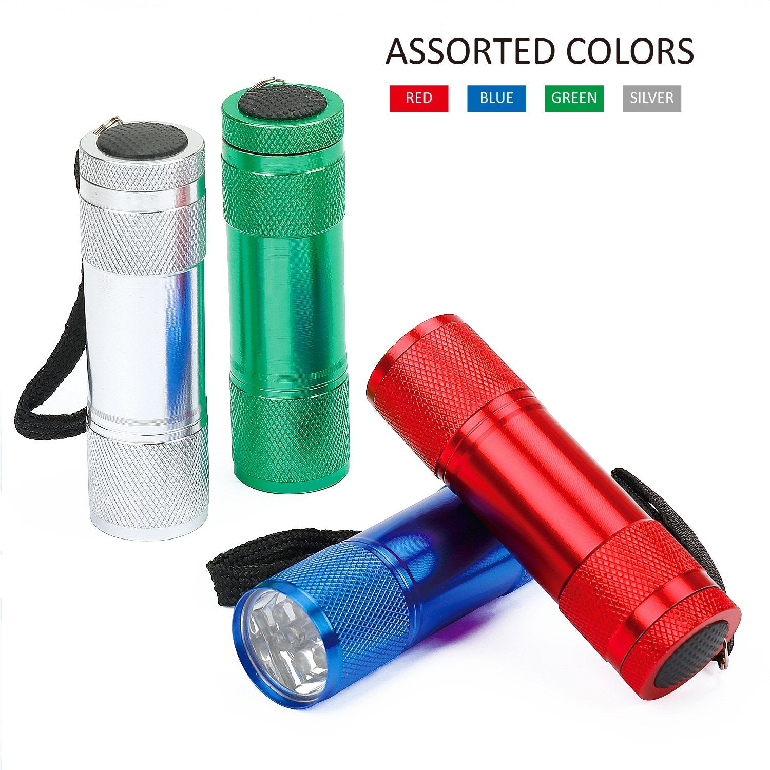FASTPRO 4-Pack Aluminum LED Flashlights Set, AAA Batteries Included, Red, Blue, Green, Silver, Model F00546
