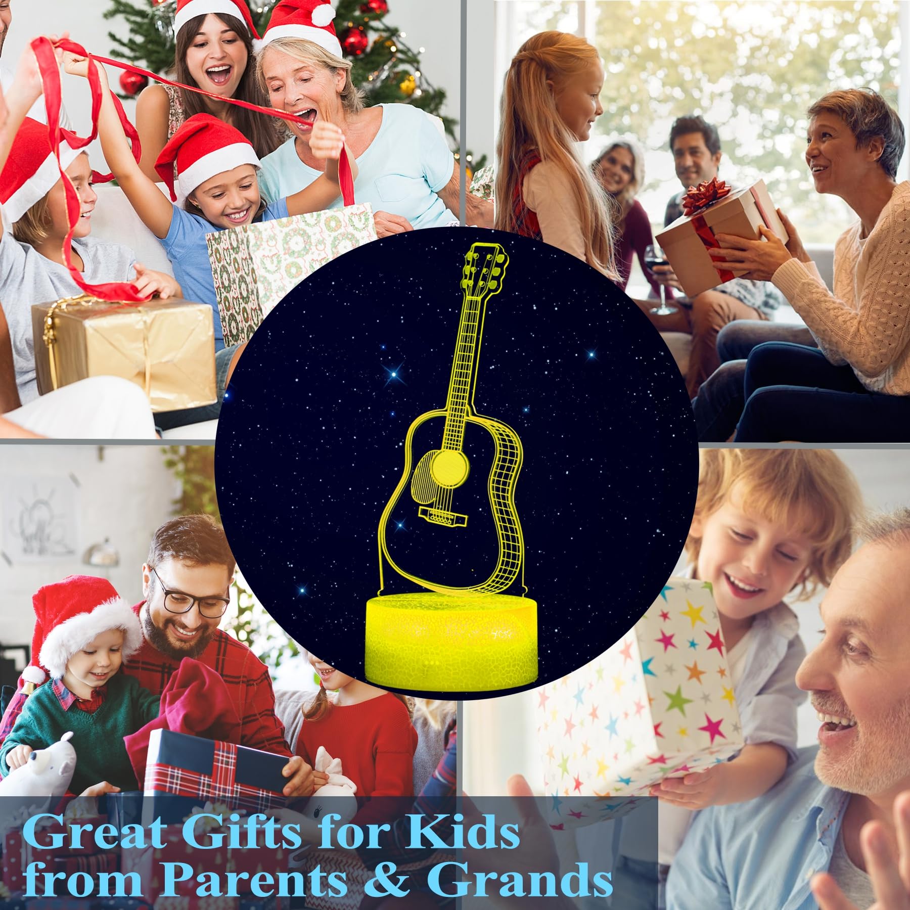 Posshe Guitar Night Light  Guitar Gifts  3D Illusion Night Light With 16 Colors Changing  Remote Control With Timer  Kids Room Decoration For Holiday Birthday Christmas