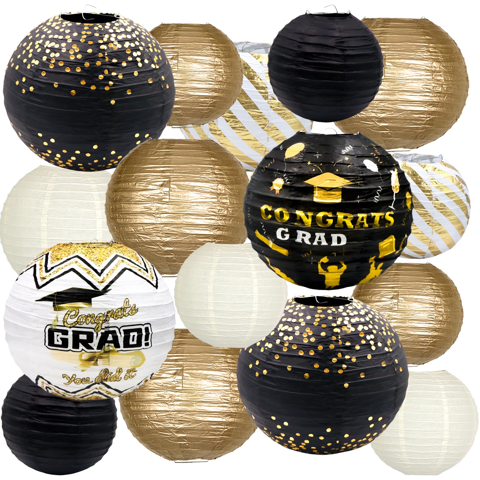 Adlkgg Graduation Paper Lanterns Party Decorations, Black And Gold Hanging Paper Lanterns For Class Of 2025 Decorations, Congrat