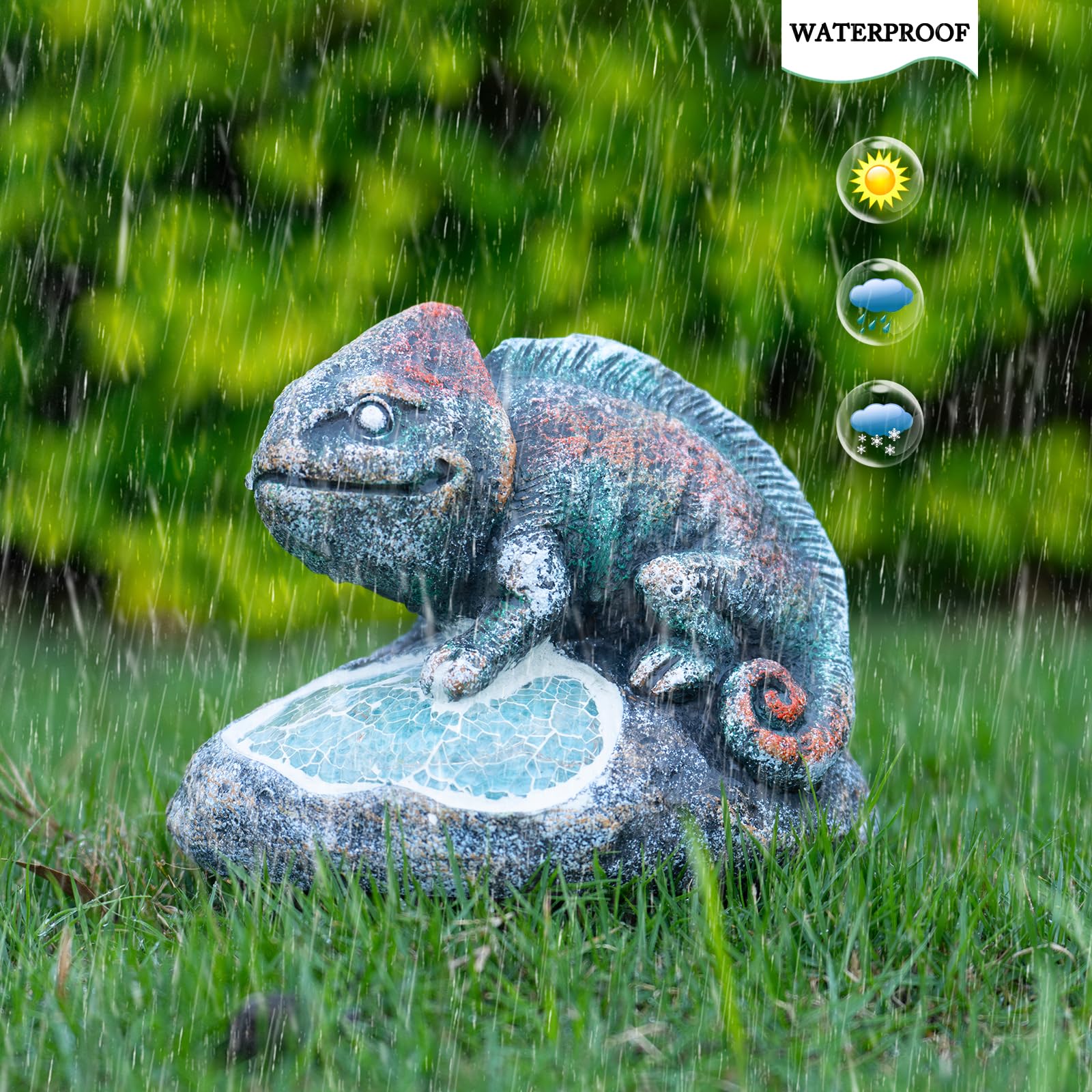 Rezpuao Garden Statue Chameleon,Solar Chameleon Decor For Outdoor,Resin Chameleons Figurine With Solar Light For Patio,Balcony,Y