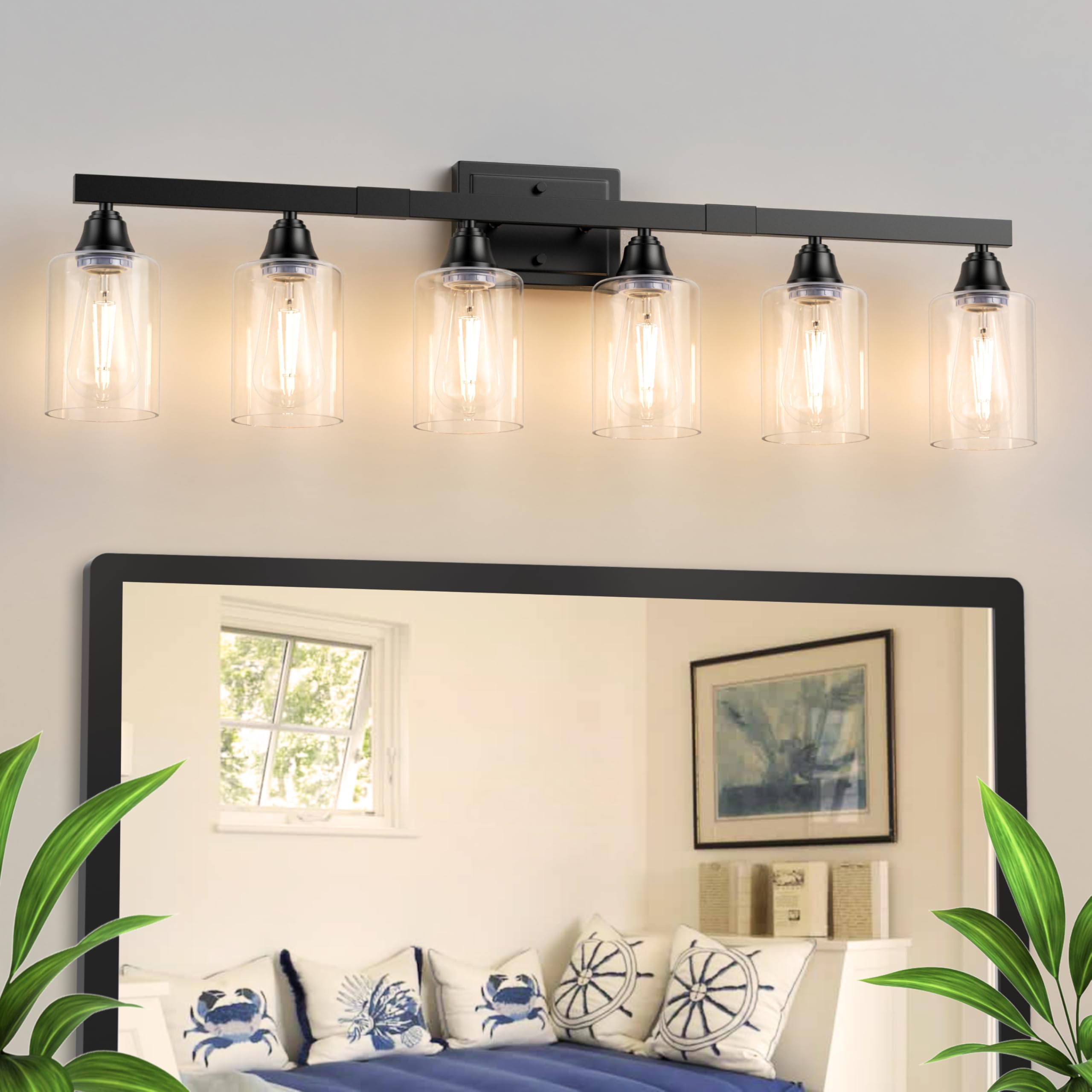 Volisun 6-Light Bathroom Light Fixtures, Matte Black Bathroom Vanity Light Over Mirror, Modern Vanity Lights For Bathrooms, Bath