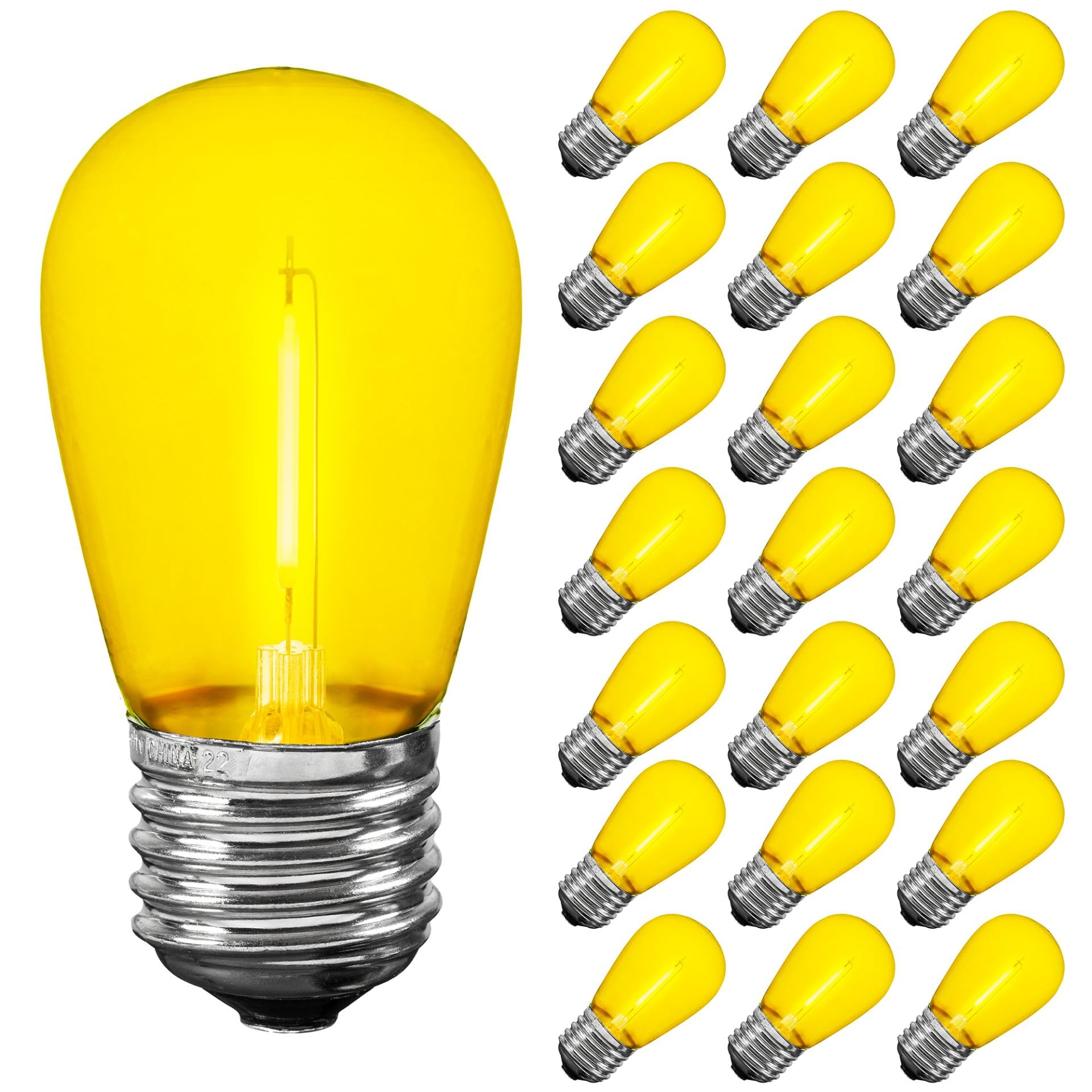 Novelty Lights S14 LED Replacement Bulbs, 5 Pack, Shatterproof Plastic, E26 Base, 30,000-Hour Lifespan, Yellow