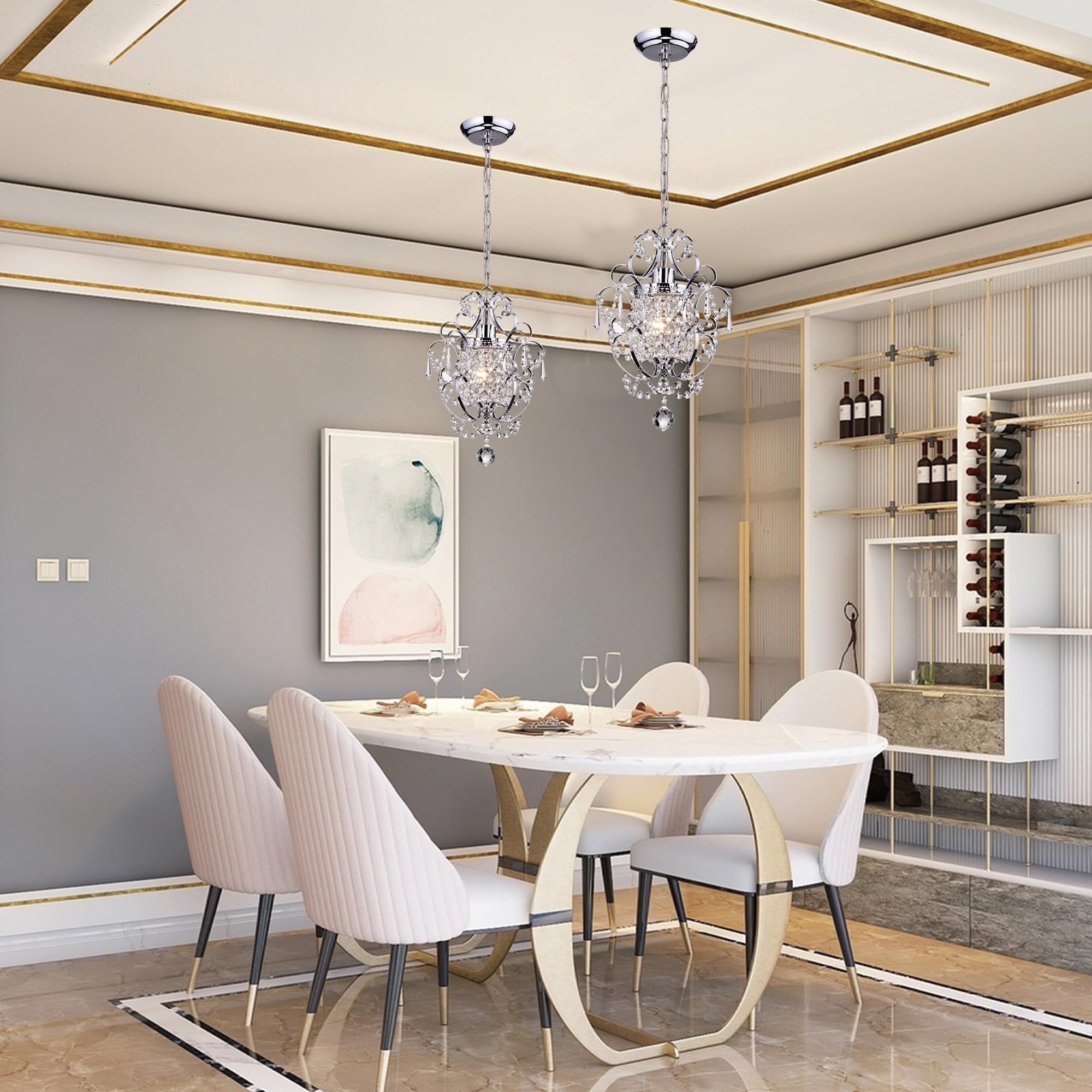 Edvivi Amorette Mini Chandelier, 1 Light Modern Ceiling Fixture, Chrome Metal, Adjustable for Bedroom, Closet, Kitchen Island, Model EPC501CH