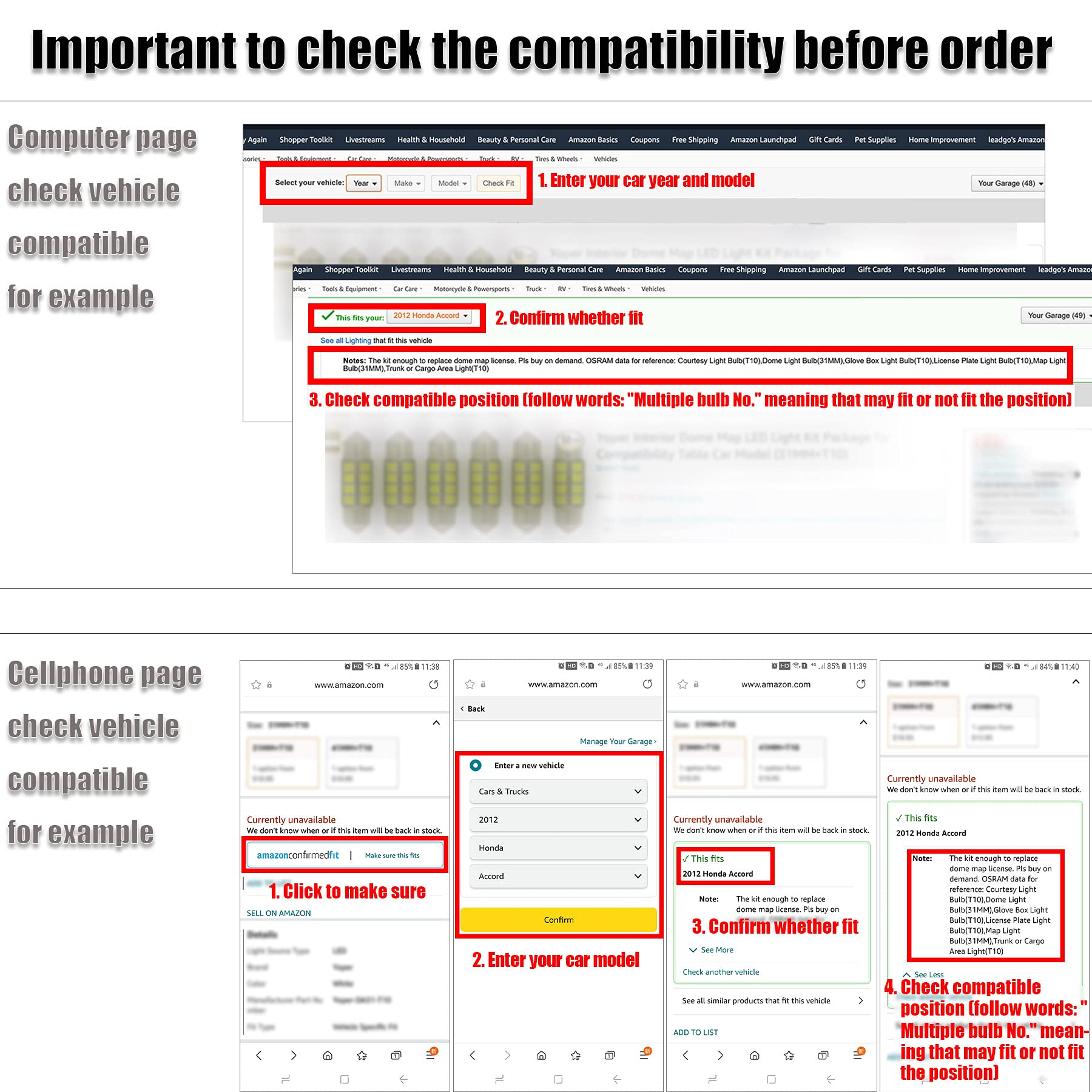 Yoper Led Bulbs Light Car Kit Set T10 28Mm 31Mm 42Mm Festoon Replacement For Interior Dome Map Door Trunk Courtesy White Package 32 Pieces