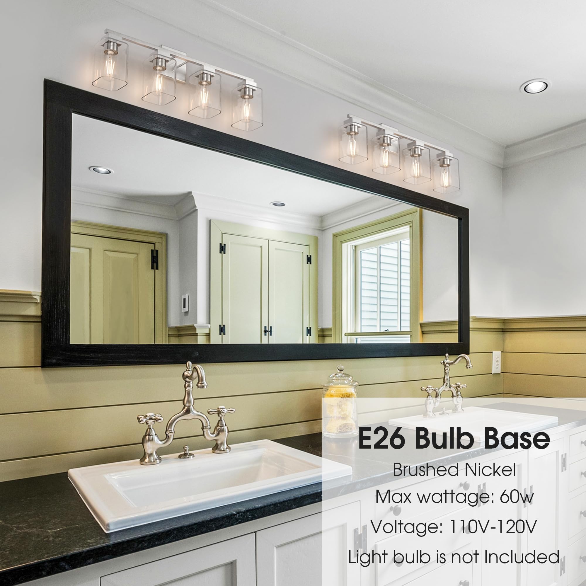 Espird Brushed Nickel Bathroom Vanity Light, Square Design & Ul Certification, 4 Lights Bathroom Lighting Fixtures Over Mirror,