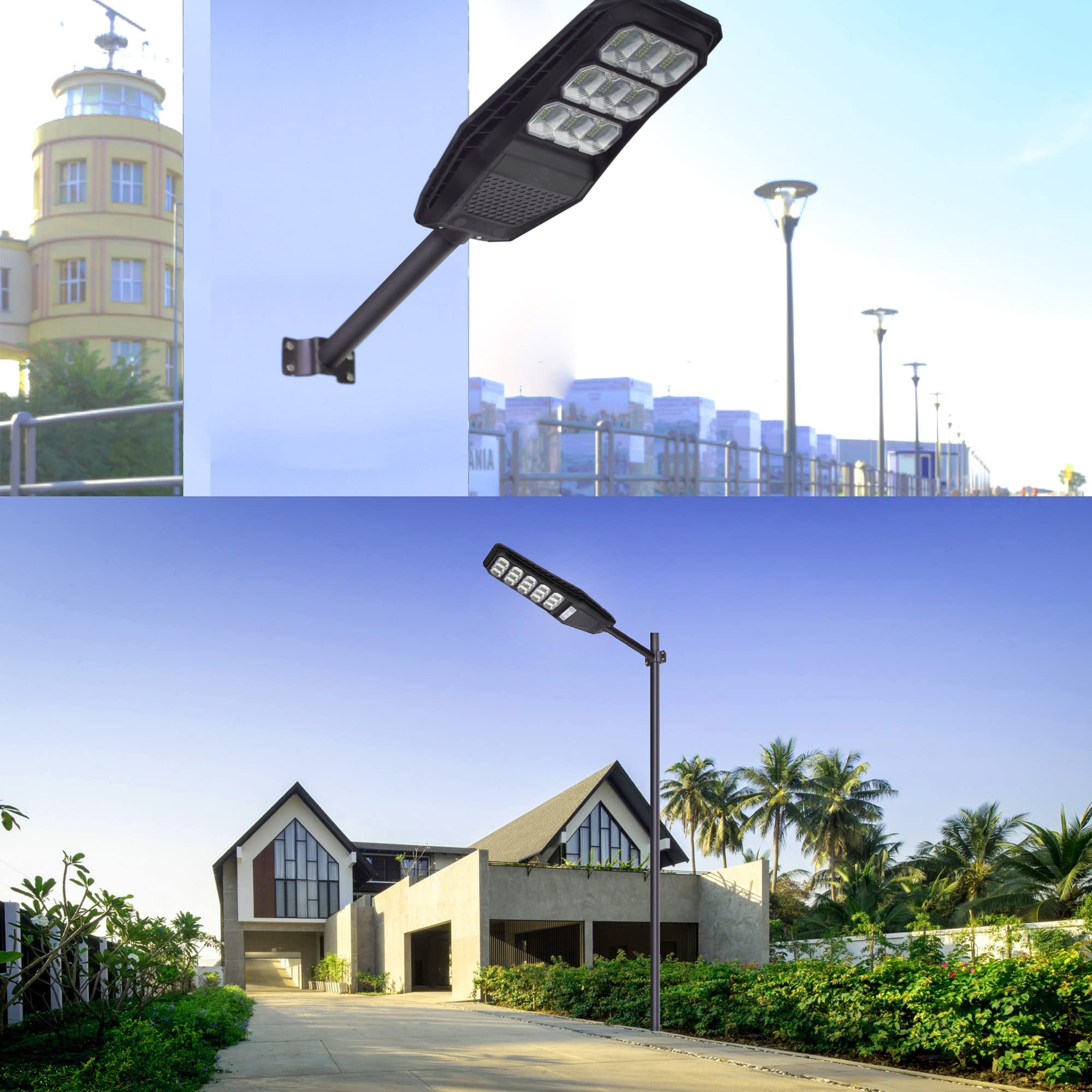 MiDive 12 Black Solar Light Pole Mount Kit - Metal Wall Bracket for Street Lights, Barn Lamps, and Outdoor Fixtures
