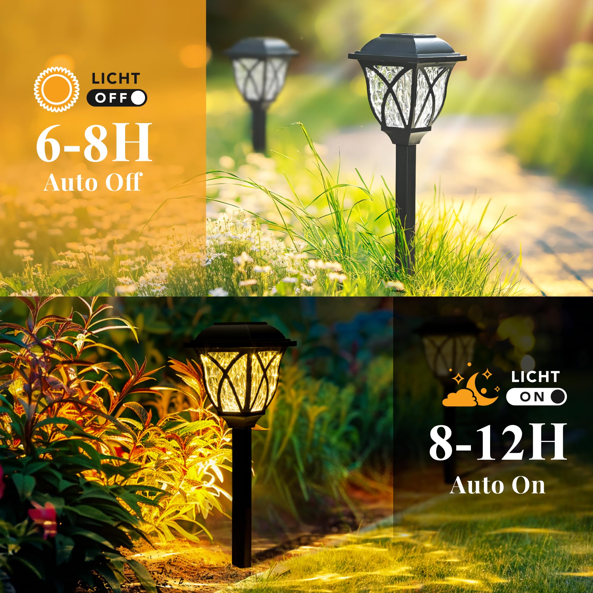 GIGALUMI Solar Garden Lights, 8 Pack LED Waterproof Outdoor Lighting, Warm White, Model 8685, Plastic Decor for Yard and Walkway