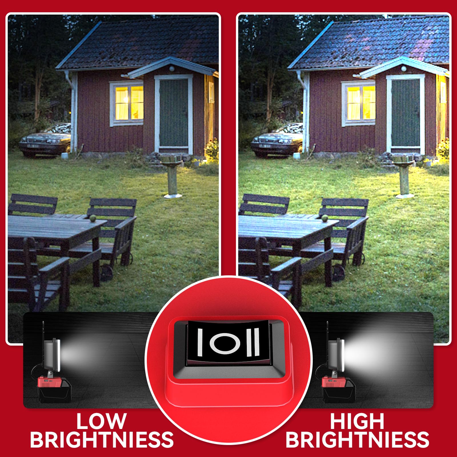 LIVOWALNY Cordless Flood Light, 90W 9000LM, 18V Battery, USB & Type-C Charging, 140° Pivoting Head, Portable, 1 PCS