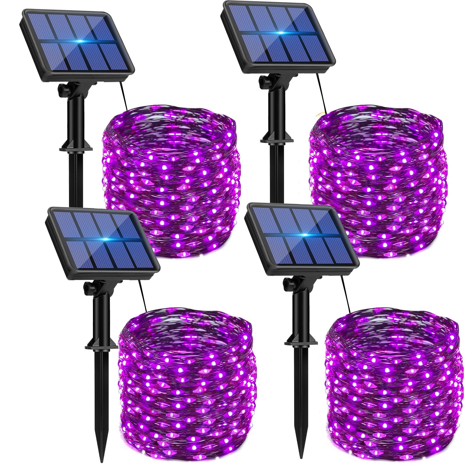 4 Pack Solar String Lights Outdoor - 320Led 132Ft Halloween Solar Fairy Lights Outside Waterproof, 8 Modes Purple Solar Powered Twinkle Lighting Decorations For Tree Garden Yard Spooky Patio Party