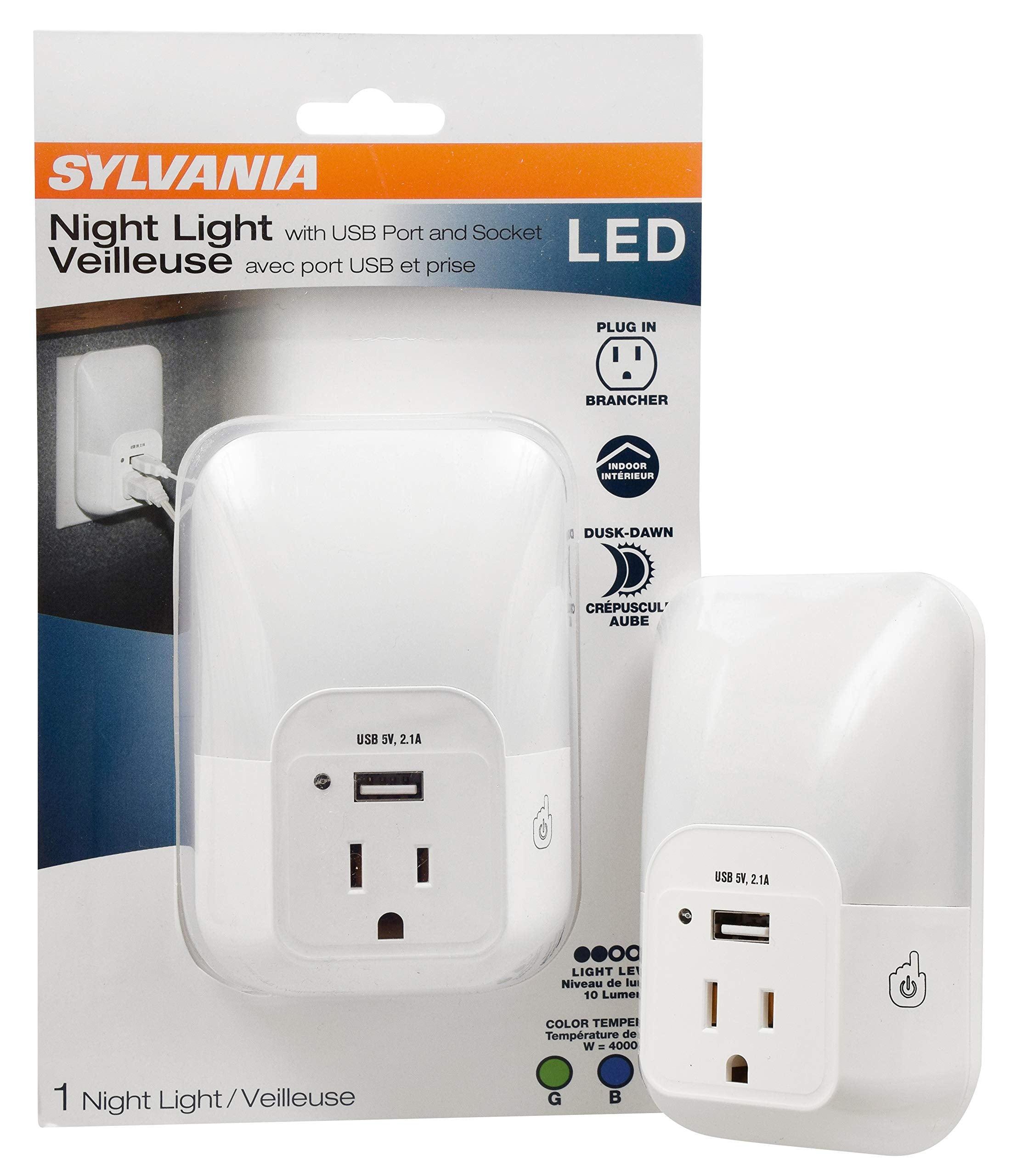 Ledvance Sylvania Led Night Light, 3-Color Select, Frosted, 5 Lumens, Usb Port, 1 Pack, Model 64991