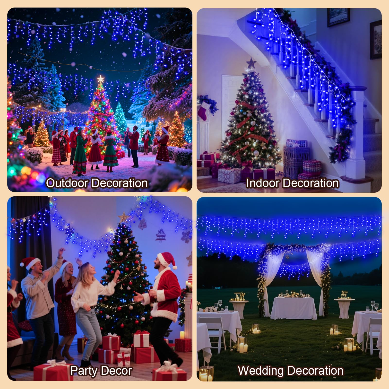 Jdgjyds 98 Ft String Lights For Outside  1216 Led Christmas Lights Outdoor Plug In  Christmas String Lights With 8 Modes & Timer For Holiday  Party  Wedding  House  Patio  Outdoor Decor(Blue)